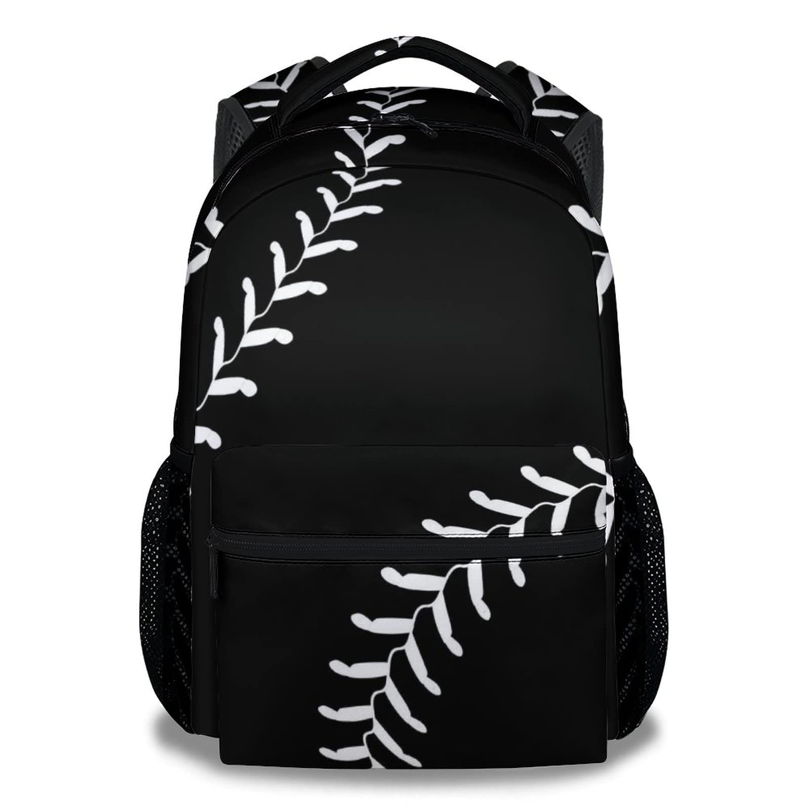 XaocNyx Baseball School Backpack for Boys, 16 Inch Black Backpacks for Kids Age 10-12, Cool Lightweight Bookbag for Travel