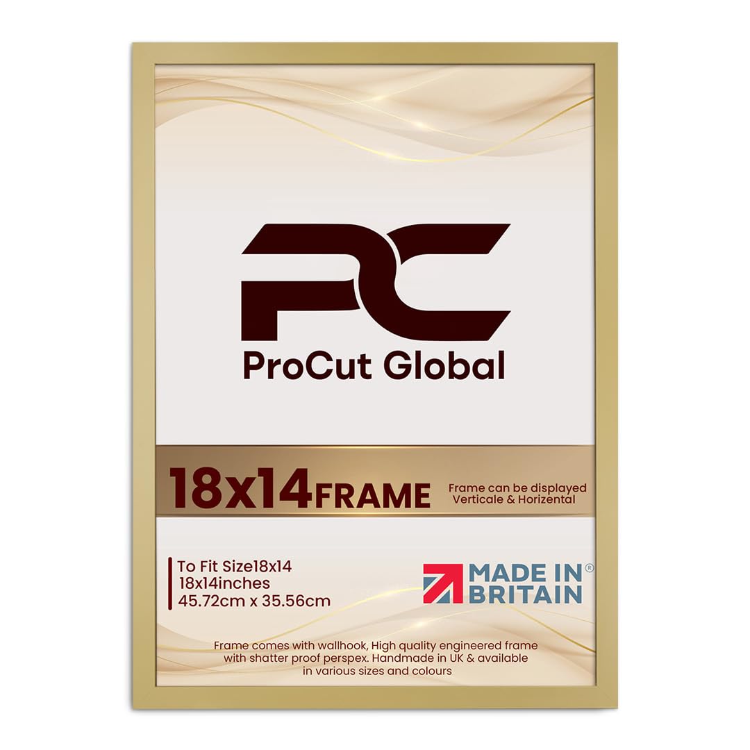 Procut Global 18X14 Mustard Yellow Picture Frames - Modern Wooden Photo Frame with Shatterproof Perspex for Wall or Tabletop - Perfect for Posters, Certificates, Prints - Sizes & Colors Available