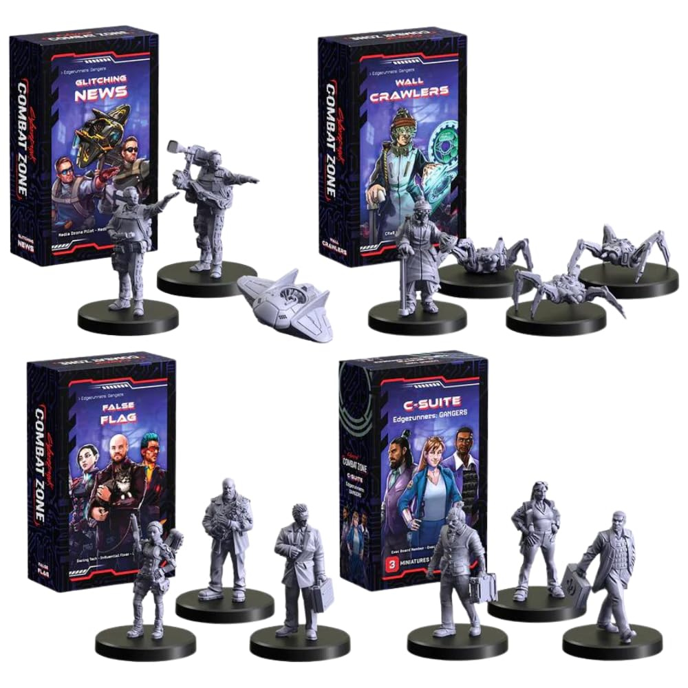 Monster Fight Club Cyberpunk Red Combat Zone Miniatures Bundle: The Message, Chopped for Time, False Flag Edgerunners Expansions (3 Items)