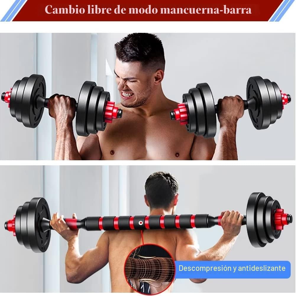 Mancuernas-Ajustables, Juego de Pesas con Barra Libremente Combinable, 10/15KG 2 En 1 Kit de Levantamiento de Pesas para Gimnasio en casa, Pesos Fitness para Hombres/Mujeres