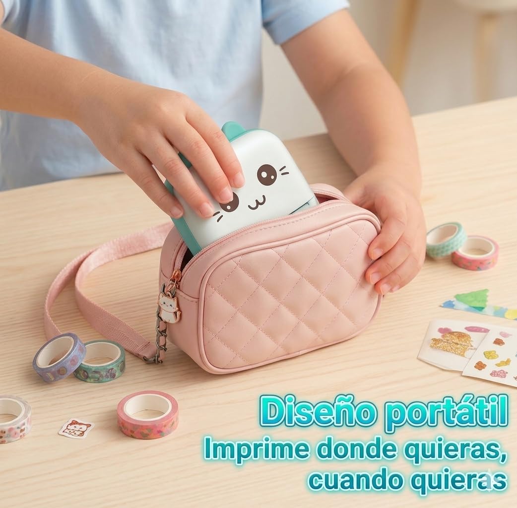 Mini Impresora térmica portátil para móvil con bluethoot. Impresora fotográfica sin Tinta con 1 Rollo de Papel térmico. Mini Printer Infantil Compatible con iOS y Android. Color Azul