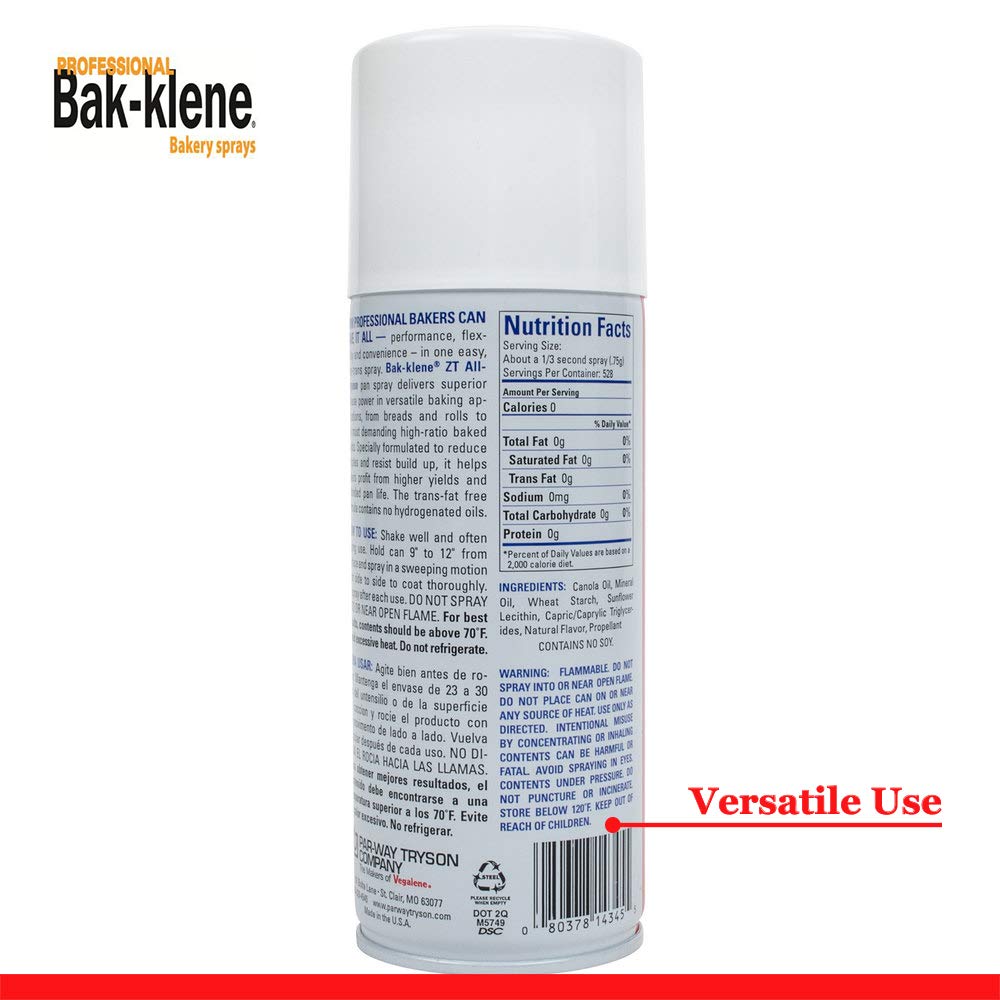 BakKlene ZT All Purpose Release Spray Baking Spray, Grill Nonstick
