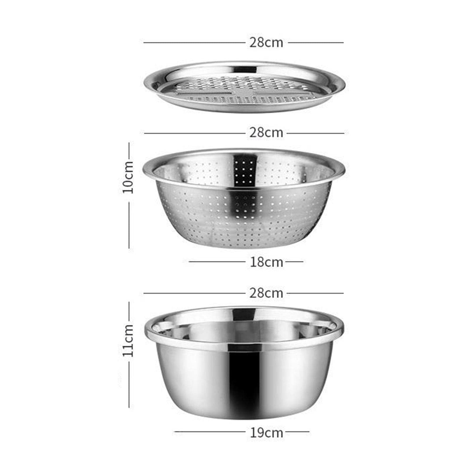 Bol Mélangeur Acier Inoxydable Passoire Râpe Saladier Polyvalent Résistant à La Rouille Convient pour Découpe et Mélange Cuisine Maison, 28 cm