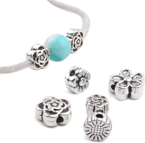 Miniatura 5 de Cuentas espaciadoras de aleación, 120 cuentas espaciadoras de plata antigua, cuentas de plata tibetana para hacer joyas, pulseras y collares, 6