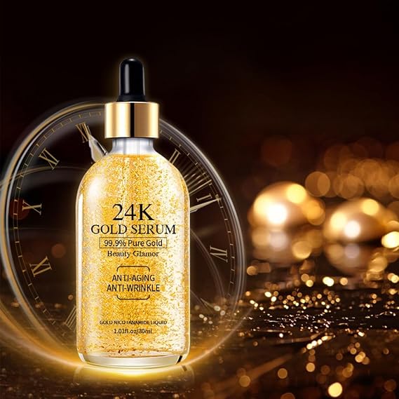 Gold Serum for Face 24K Gold Essence Facial Serum Moisturizing & Anti-Aging Skin Care for All Skin Types (1.01fl oz)