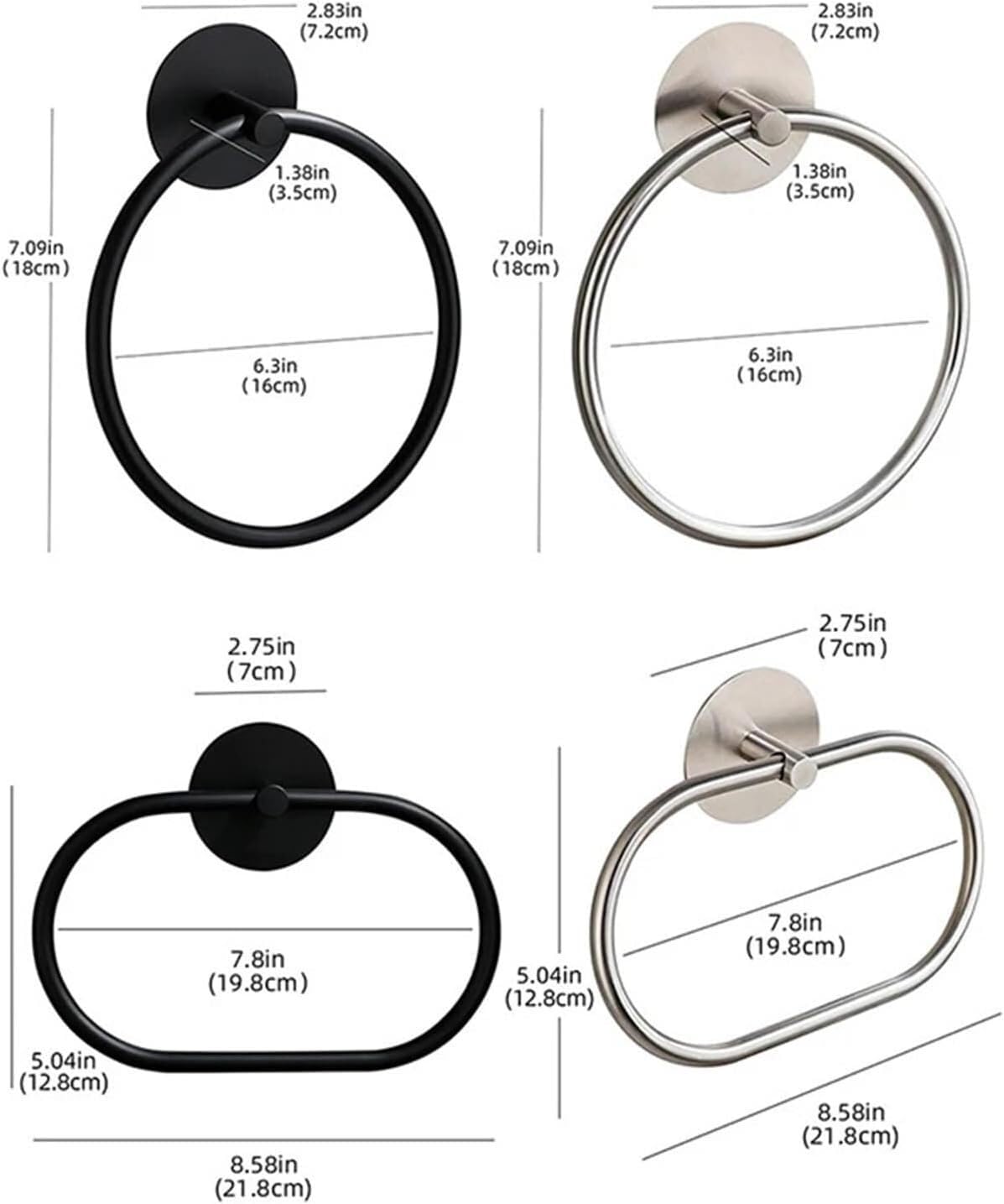 Anello portasciugamani, Porta Salviette Adesivo In Acciaio Inox Da Parete Tondo/Ovale Multicolor for Bagno(Oval Silver)