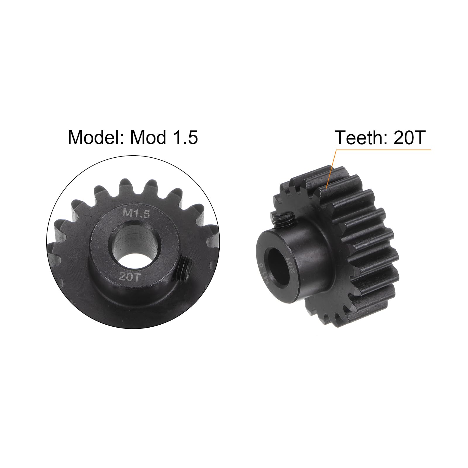 sourcing map Mod 1.5 - Juego de engranajes de piñón de 8 mm, eje 19T 20T, engranajes de motor de acero endurecido para coche RC (2 piezas)