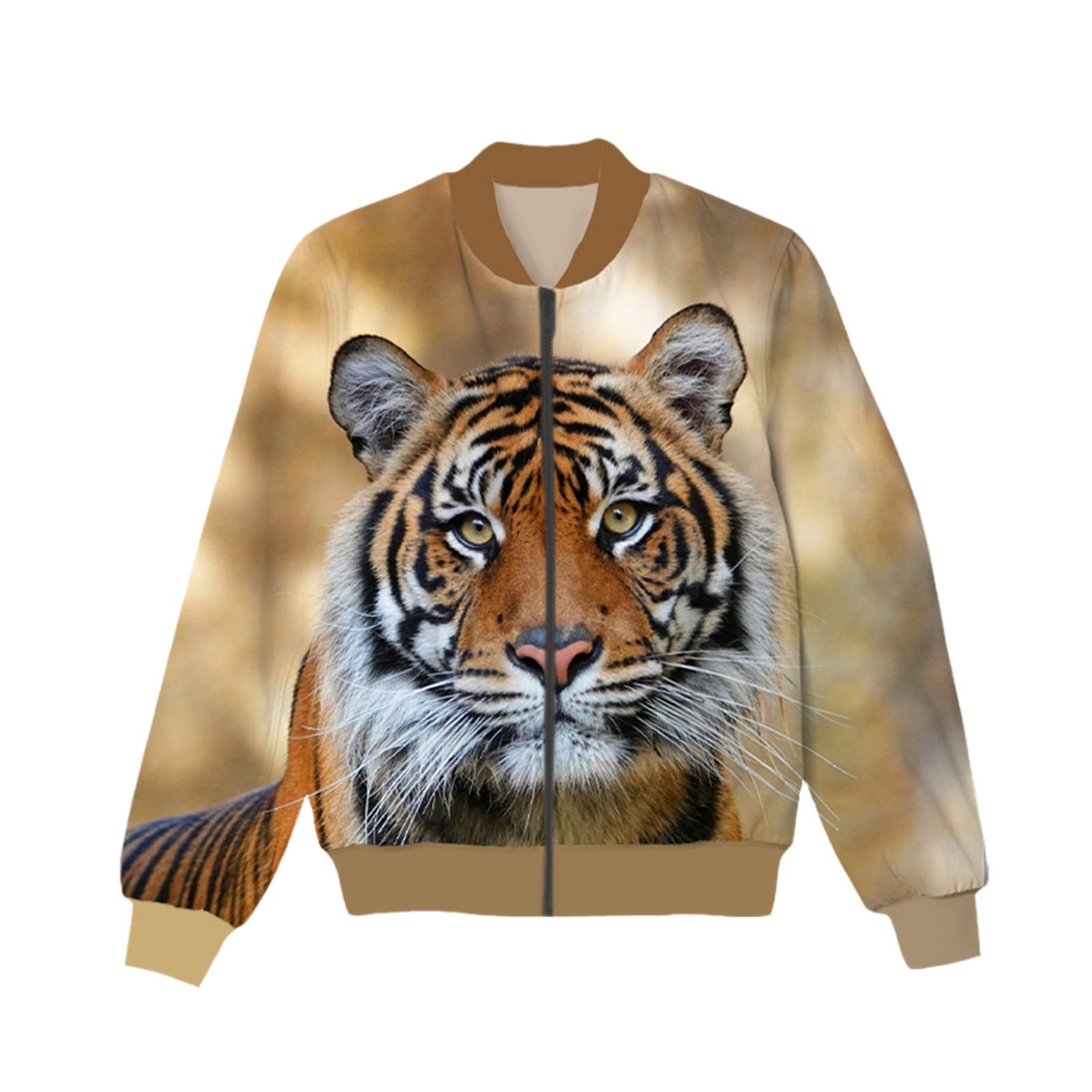 Uioklmjh Men's Thin Jacket Fashion 3D Print Animal Tiger Sweatshirt Zip With Pockets