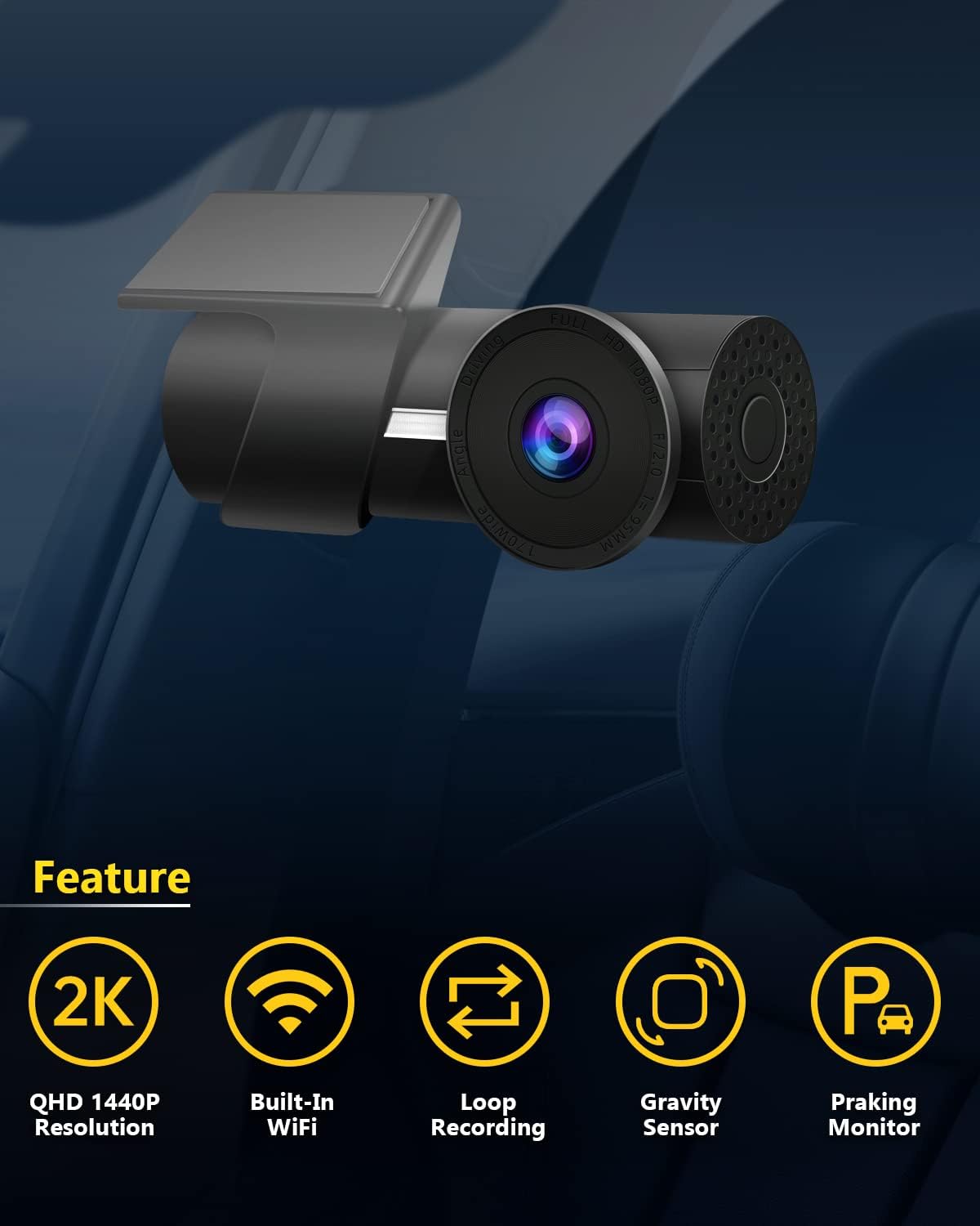 Car Stereo+Dash Cam Front 2K 1440P+Wireless CarPlay Adapter