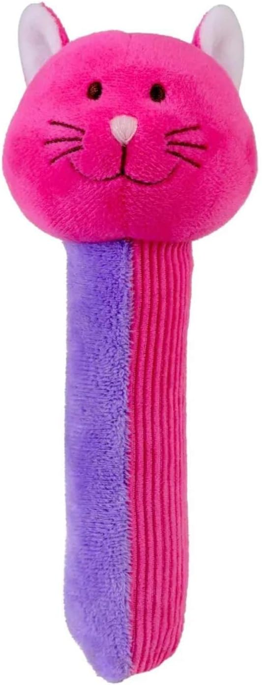 Cat Baby Sensory Rattle by Fiesta Crafts- Squeakaboo Squeaker Toy Rattle for Newborn Baby Toys - Made of ​​Soft Plush & Corduroy for - Fun, Interactive, & Colourful Rattles for Babies
