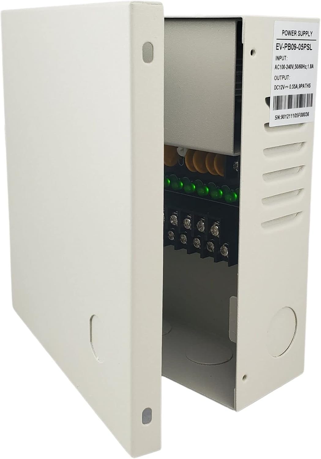 EVERTECH 12 V DC 5 A - Compact CCTV Power Supply Box - 9 Channel Metal Enclosure, PTC Fuse Protection, AC Plug in for AHD, TVI, CVI and Analog Security Cameras.