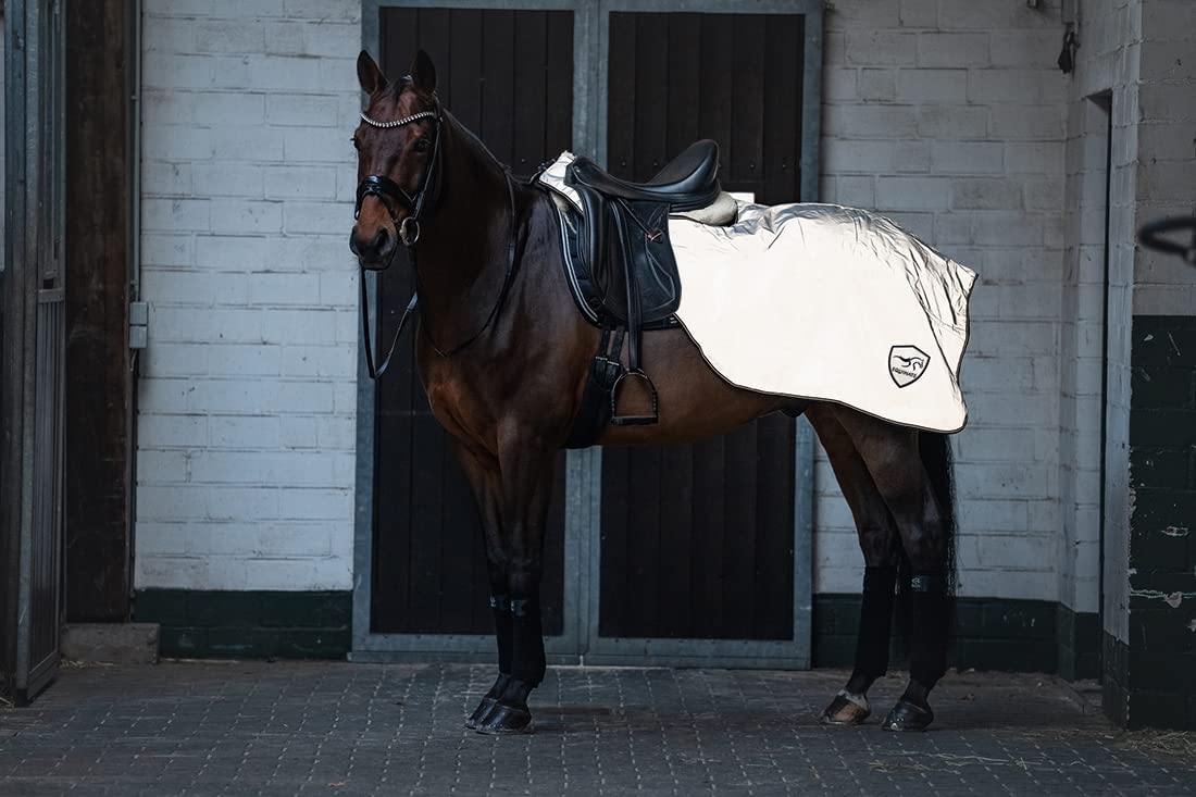Equinate reflektierende Ausreitdecke Xtreme-Visible - Gr. M -Wasserdicht und Atmungsaktiv mit Fleeceinnenfutter - Für Pferd und Pony Weiß