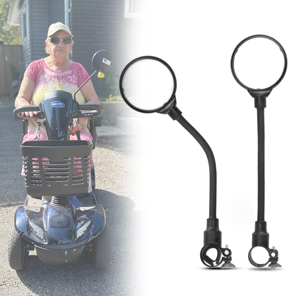 Electric Scooter Rear View Mirrors - 360ยฐ Rotating Wide-angle Rearview Mirror for Elderly Mobility Scooter & Wheelchair Assist Aids (A)