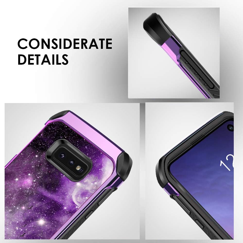 BENTOBEN Galaxy S10e Case, Rugged Hard PC Cover Hybrid Nebula Space Stars Design Faux Leather Soft Bumper Women Dual Layer Shockproof Slim Protective Phone Cases for Samsung Galaxy S10e Purple