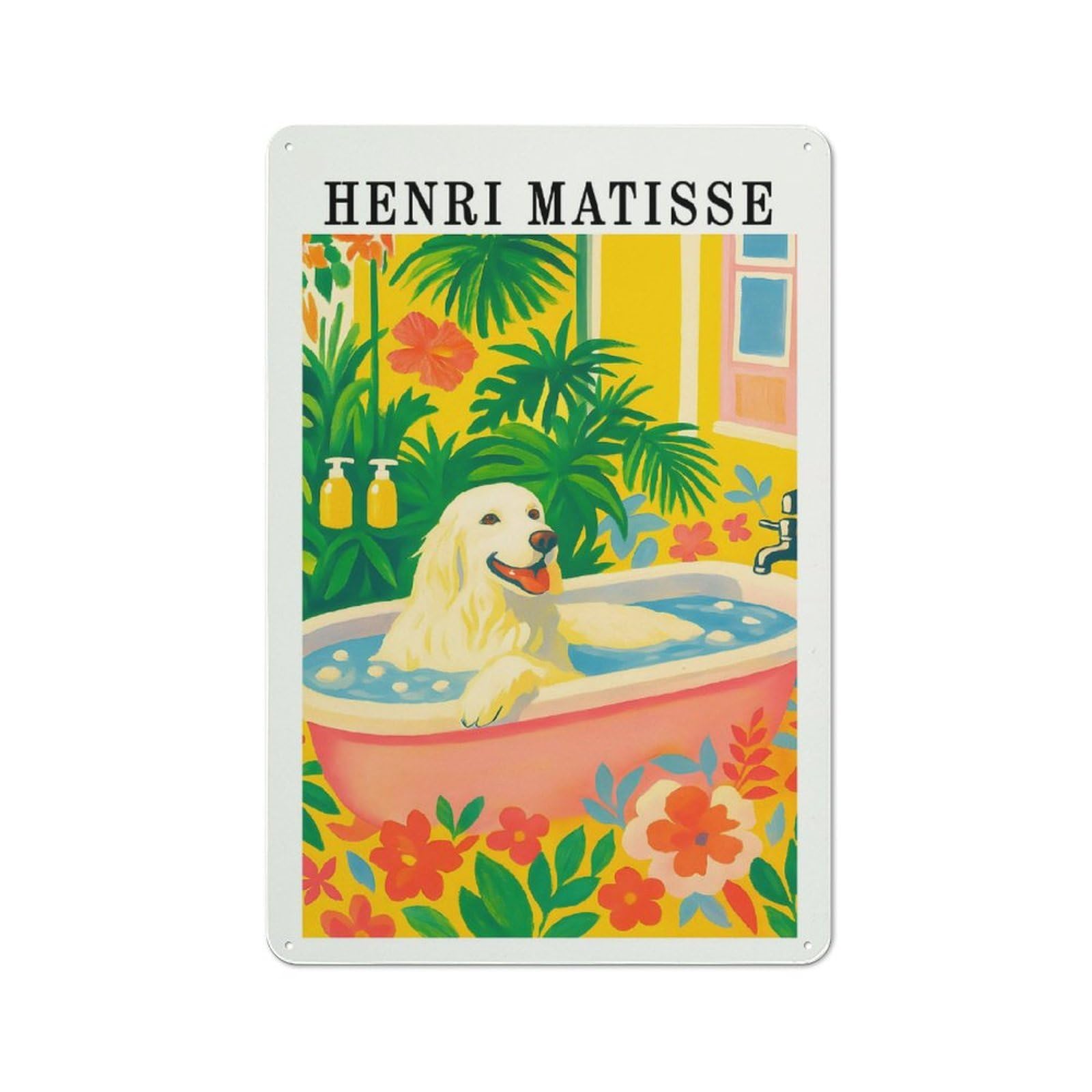 Junmoney Style-3 Dog In Bathtub Henri Matisse Style Shop Front Style Metal Wall Decor 30X20cm, Bistro Metal Sign For Takeaway, Bar, Kitchen Or Counter Area