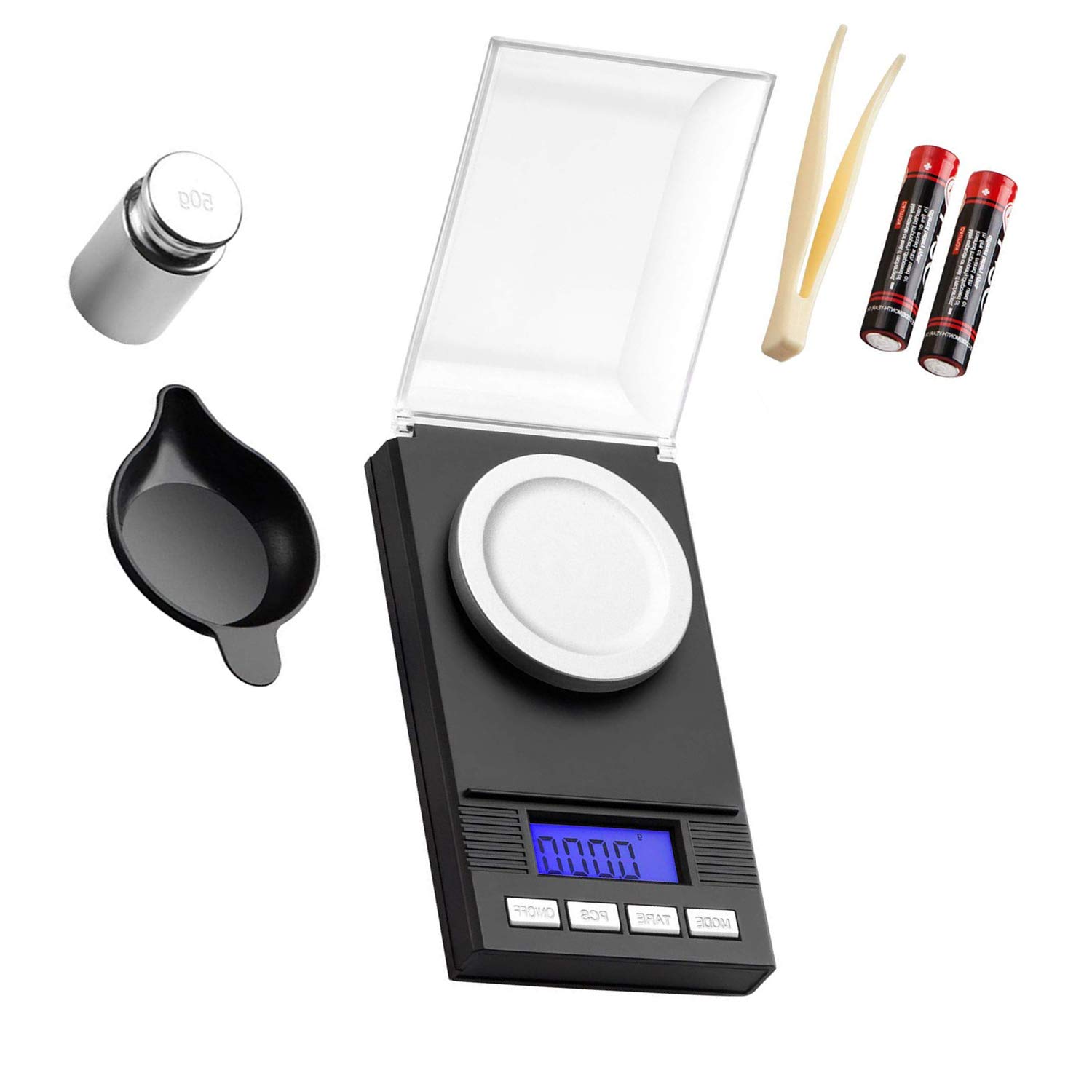 Digital Milligram Pocket Scale 50g / 0.001g Pro Jewelry Lab Carat Powder Scale with Back-lit LCD Display Auto Off Tare Function Batteries Included