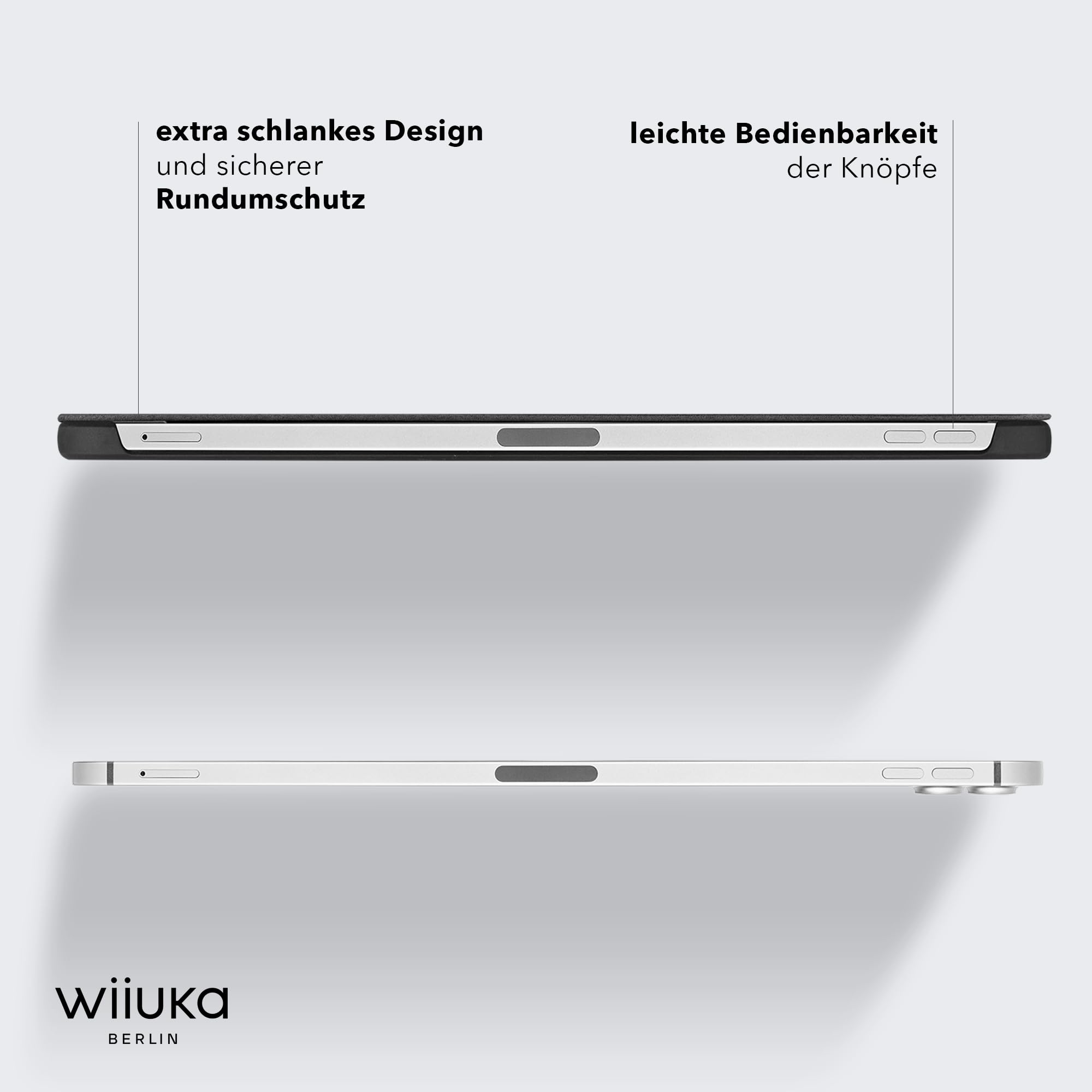 WIIUKA Etui do iPada Pro 11" (2023-2018), skóra niemiecka, etui skórzane, bardzo cienkie, Premium Smart Cover Case, czarne