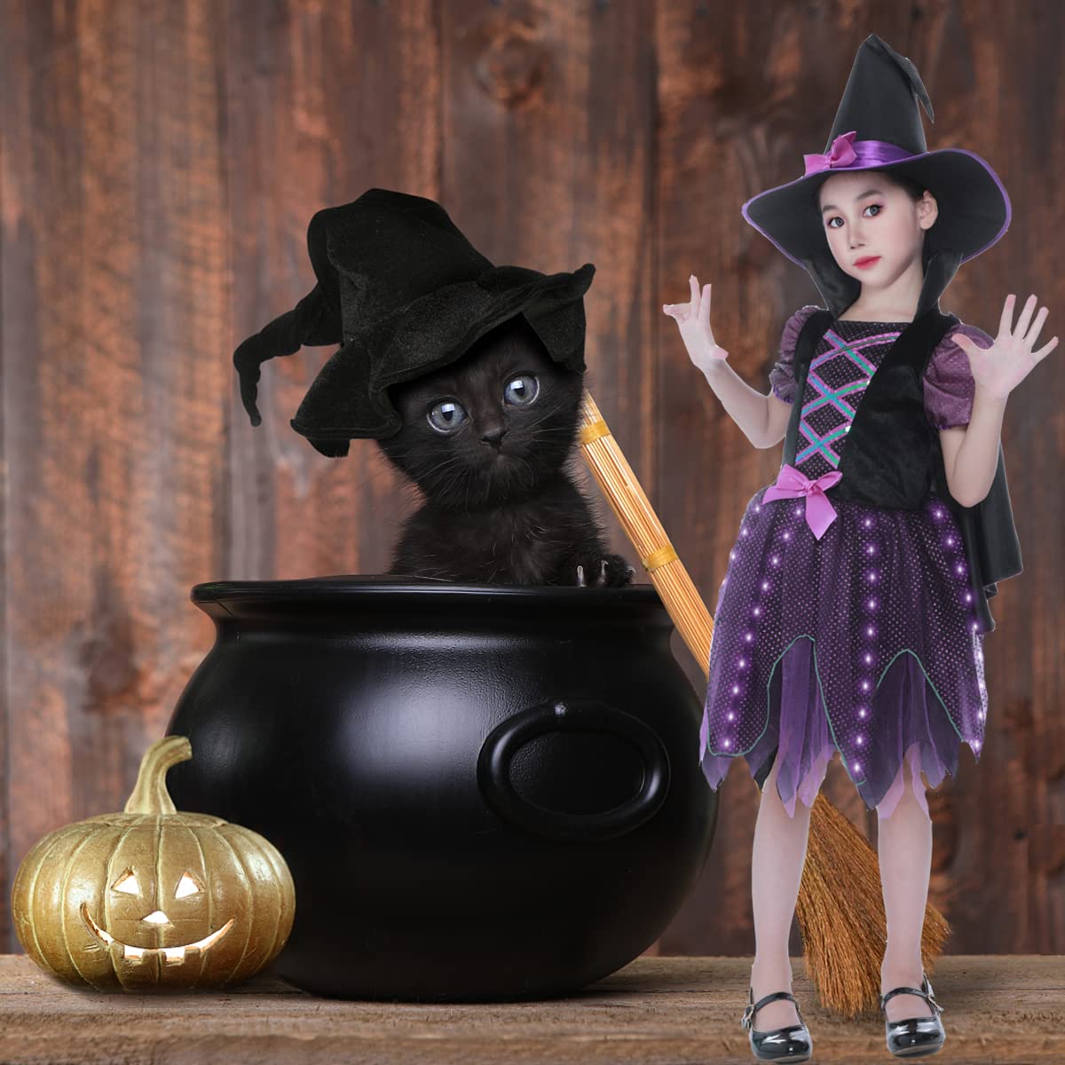 Sincere Party Ragazze Halloween Strega Costume, Deluxe Adorabile Neon Colorato Strega Travestimento con Cappello