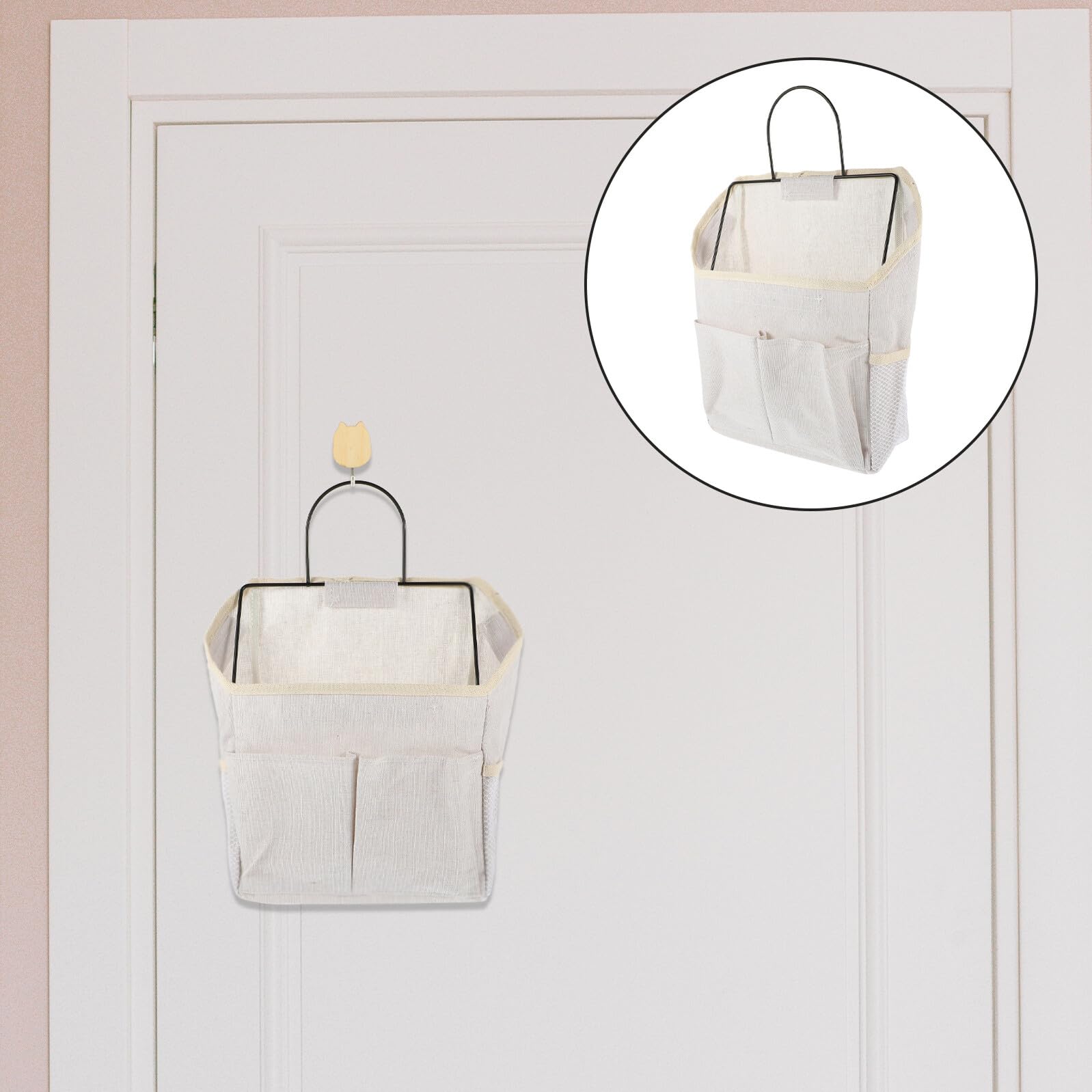Organizador de Puerta de Armario 2piezas Beige de Lona Estructura de Hierro, Bolsa para Colgar Pared sin Taladro, Adecuado para Organizar Artículos del Hogar