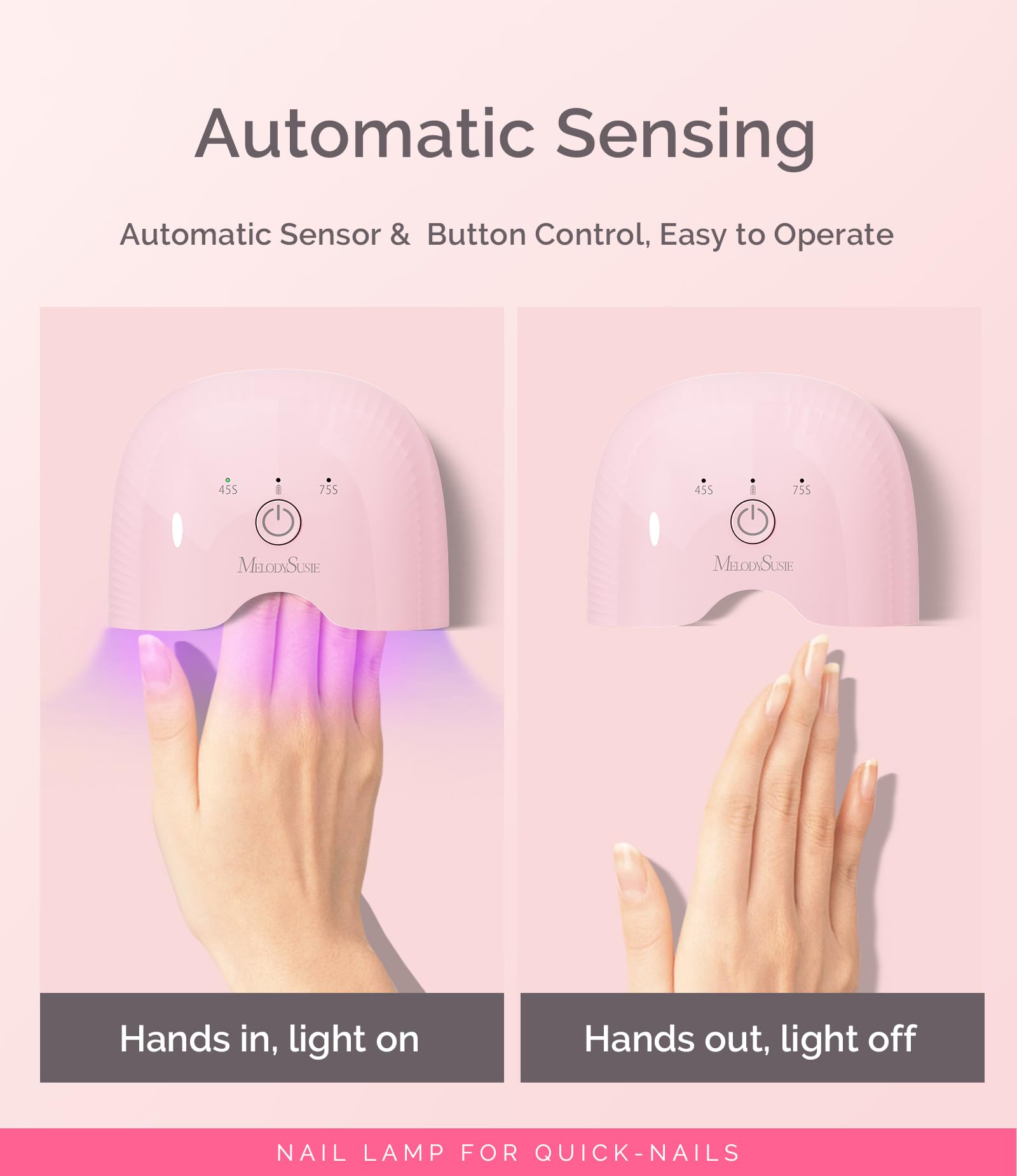 MelodySusie ART06G Rechargeable Lampe UV Ongles Gel, Lampe UV Sèche Ongles avec 2 Minuteries, Séchage Rapide, Lampe à Ongles Professionnel avec Capteur Automatique (Rose)