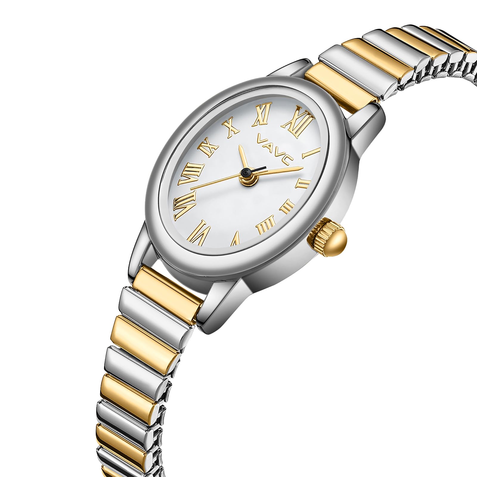 Orologio analogico da donna, con cinturino di espansione in acciaio inossidabile, quadrante romano ovale, resistente all'acqua (15 - 17 cm)
