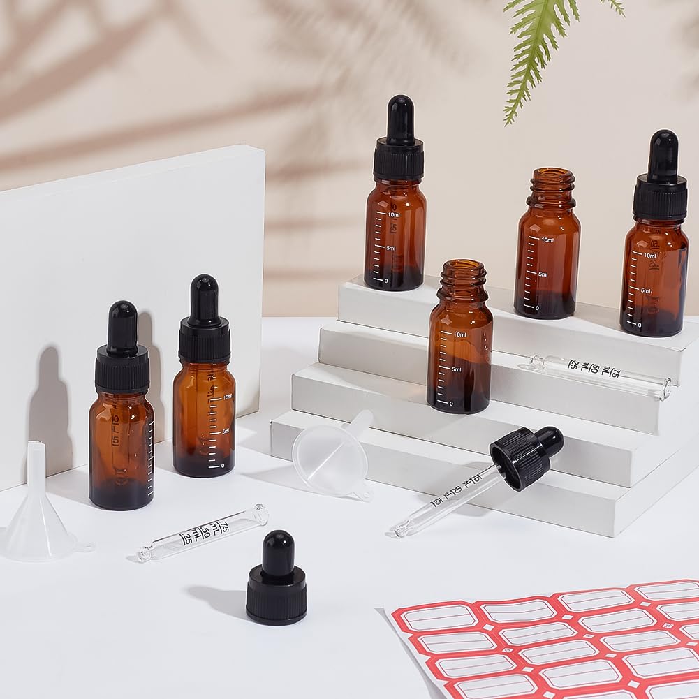 PH PandaHall 10ml Glass Dropper Bottle 12pcs Glass Bottles with Droppers Brown Dropper Bottles with Labels and Funnel Glass Tincture Bottles with Graduated for Essential Oils Perfumes Aromatherapy - Image 4