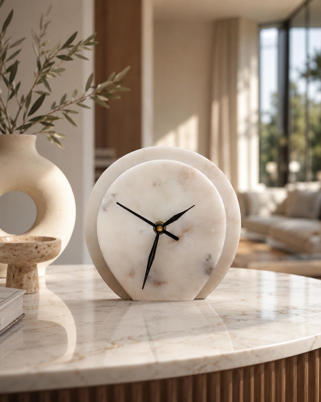 A Premium Marble Table Clock | Luxury Round Showpiece | Unique Circular White Clock-image-45