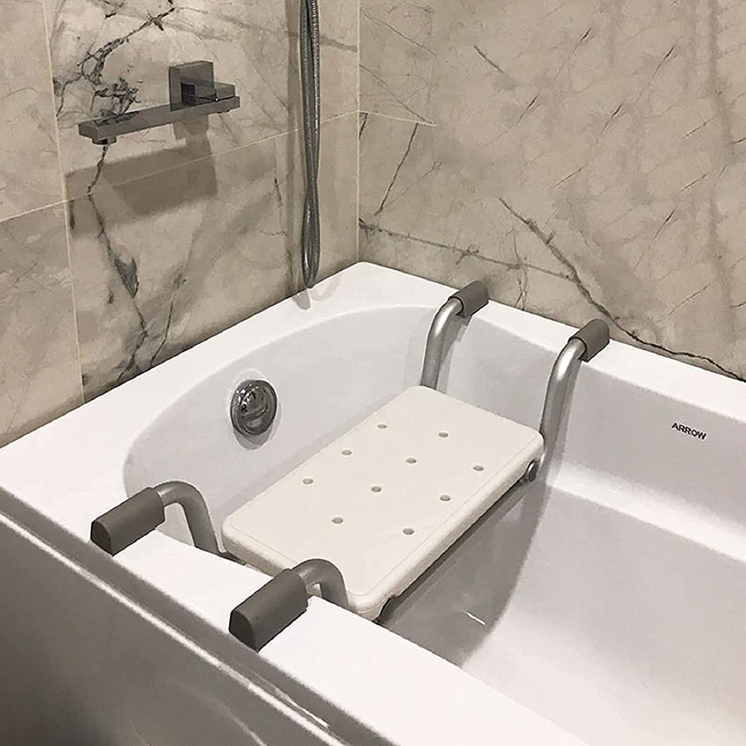 Banco de baño para Ancianos, Placa de Asiento de bañera Ajustable de Aluminio, Asiento de baño suspendido, Marco de bañera Antideslizante, Silla de Ducha, Carga de 300 Libras