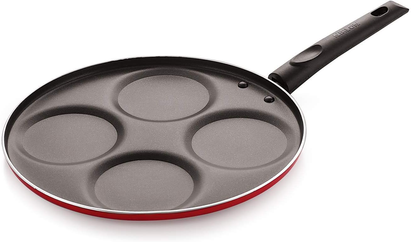 Nirlon Non Stick Aluminium Mini Pancake/Uttapam Pan, (4 Cavity) RED