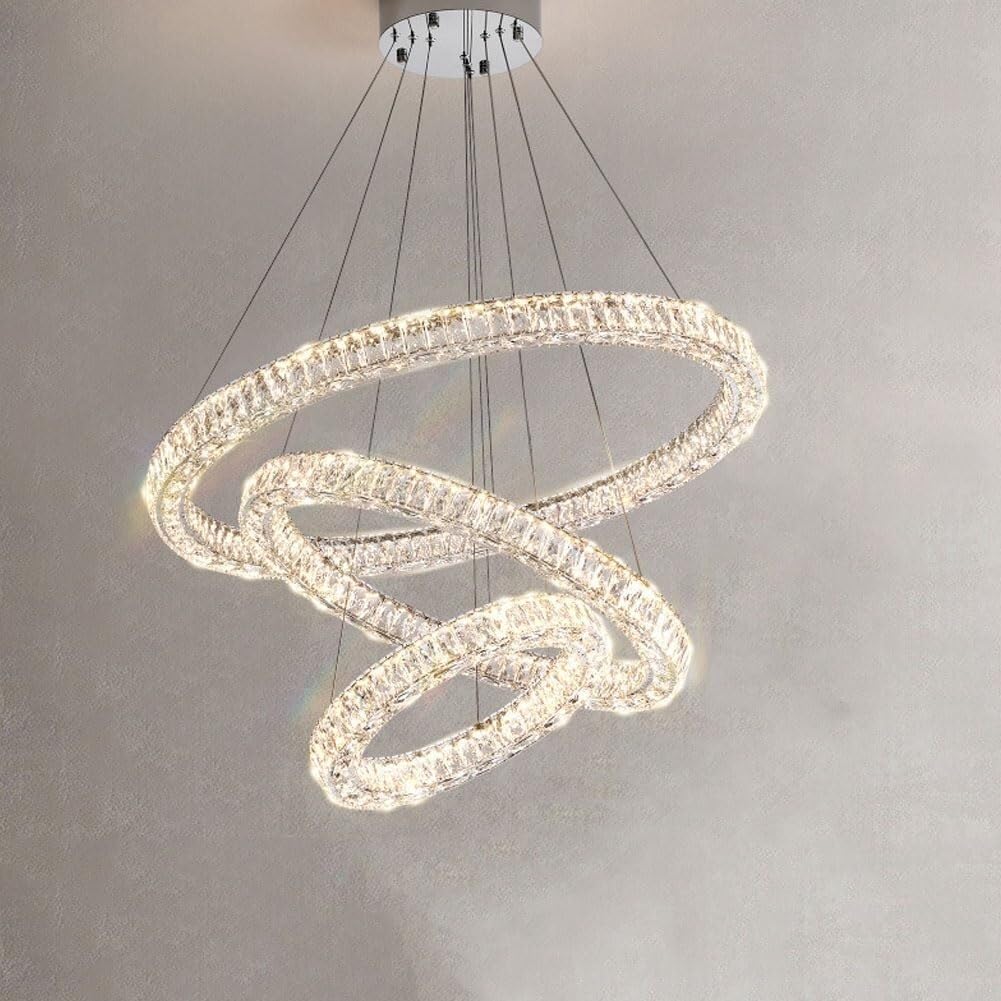 PCXEHUYP Led Light Luxury Circle Staircase Grand Chandelier, Crystal Creative lamp, for Living Room Master Bedroom Dining Bedroom,80cm (Size : 100+80+60cm) (