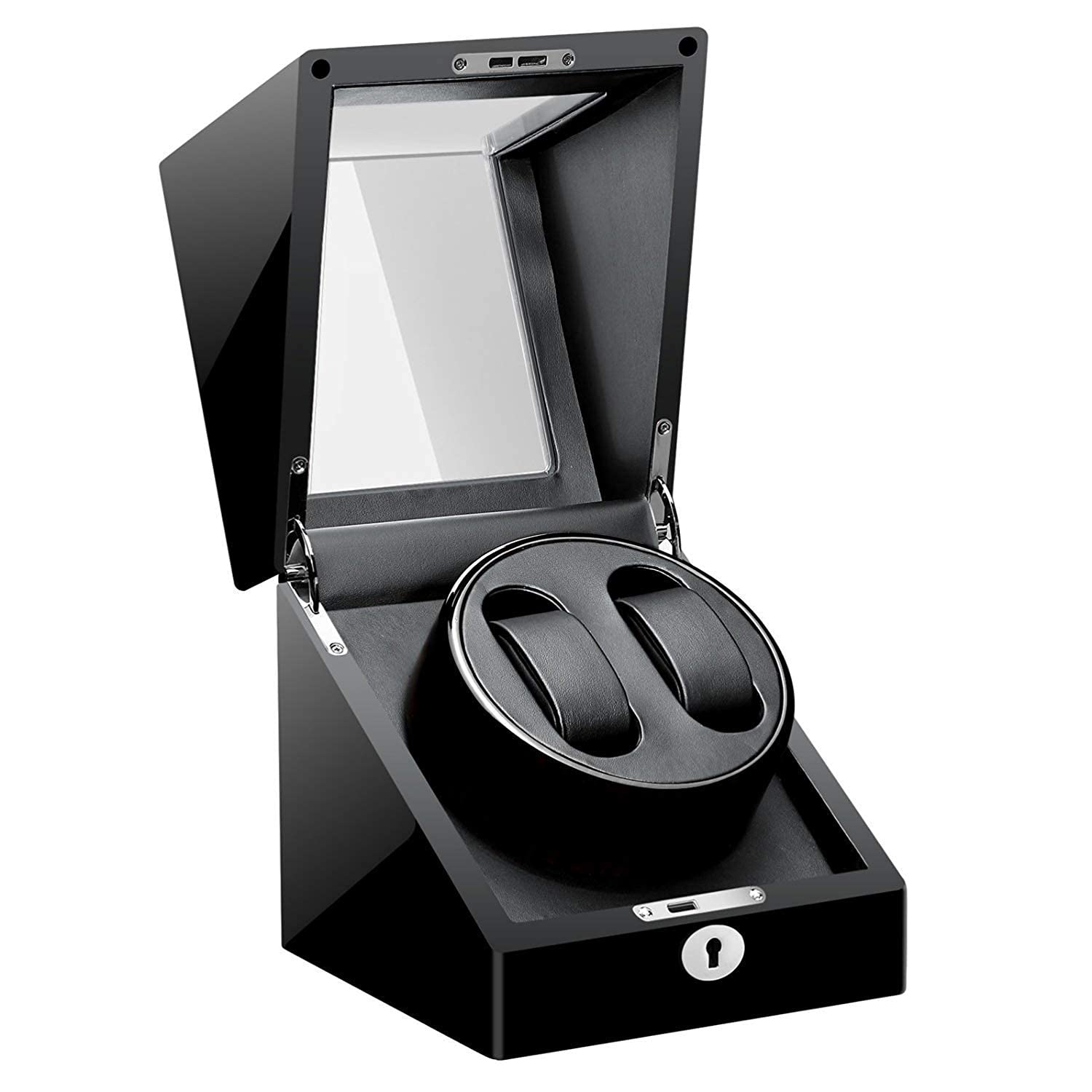 NZPOST Double, Wooden Black Battery Silent Watch Box Watches Boxes Winders Display Storage
