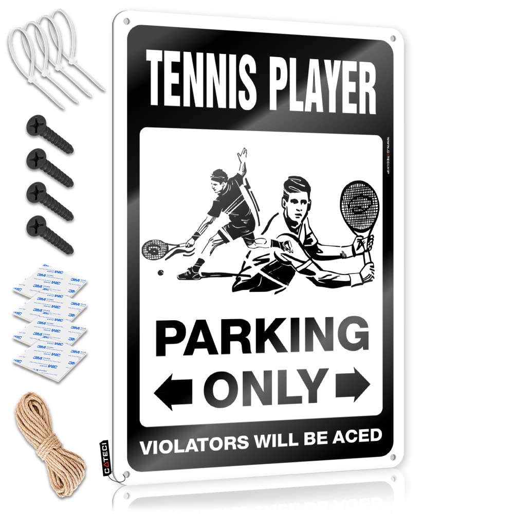 KRAZMURONGD Man Cave Rules Funny Tin Metal Signs Tennis Player Parking Only Tin Sign Metal Tin Sign Retro(30X40CM)