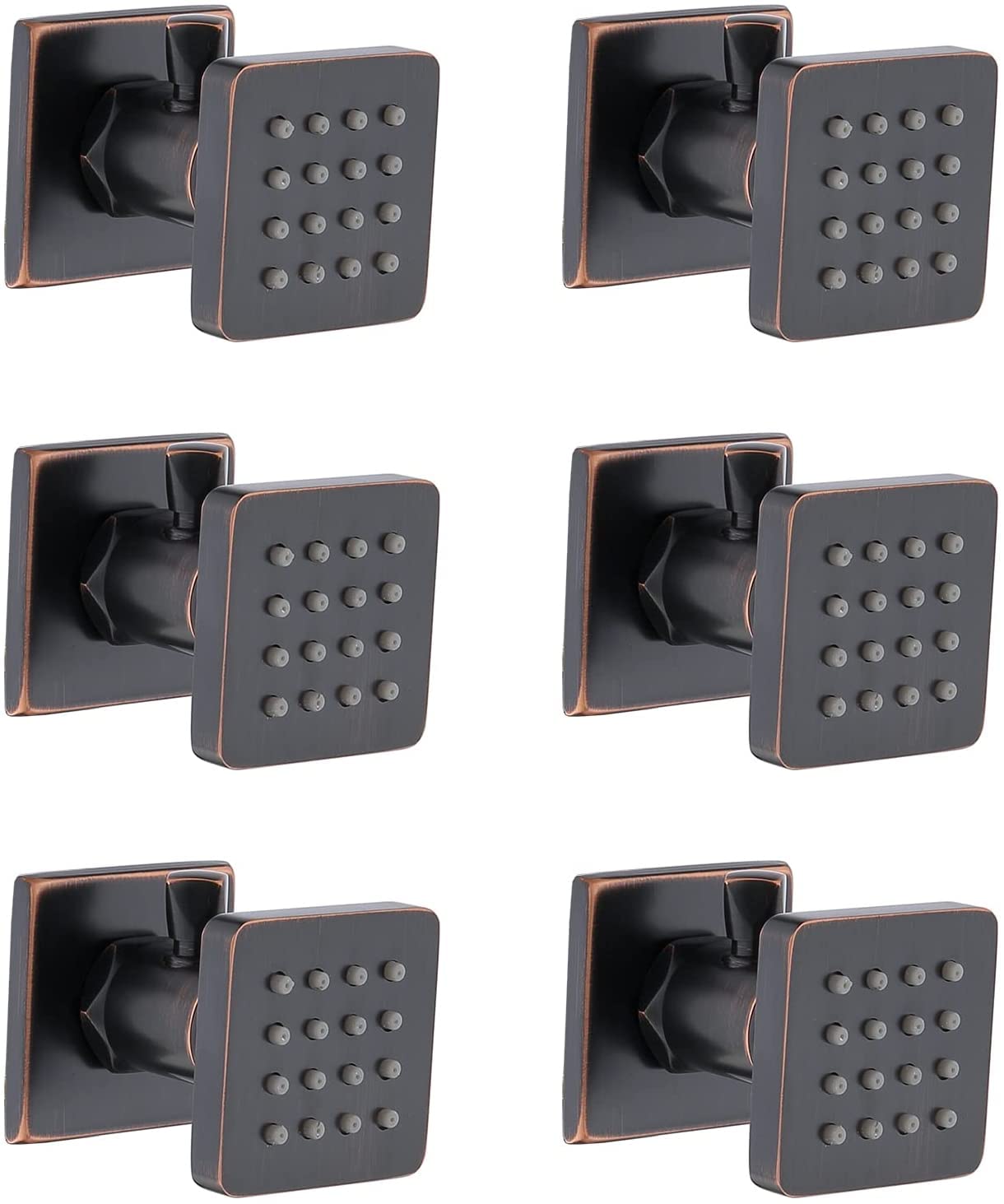 Delnet Adjustable Shower Body Jet Oil Rubbed Bronze 6PCS Solid Brass Square Showerhead Body Spray Massage Nozzle Wall Jets
