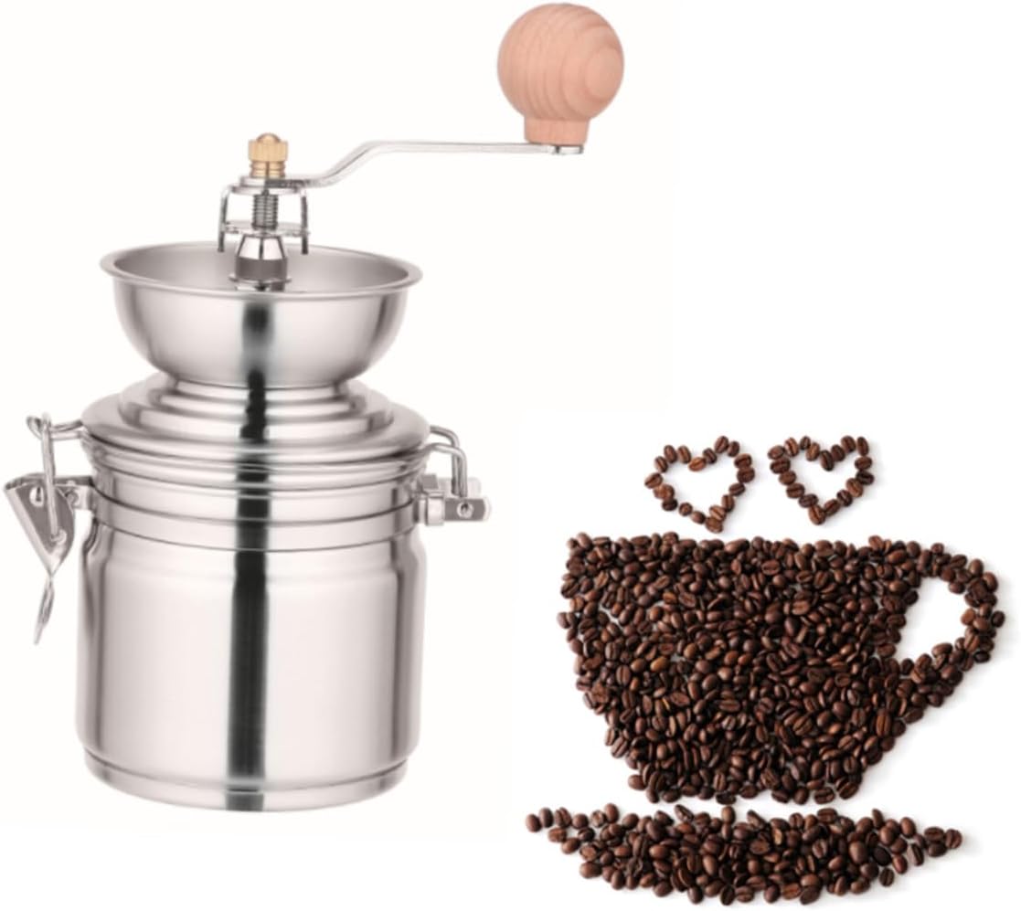 Unomor Manual Bean Burr Coffee Grinder Stainless Mill for Coffee Beans Spices Compact Kitchen Tool for Home Travel