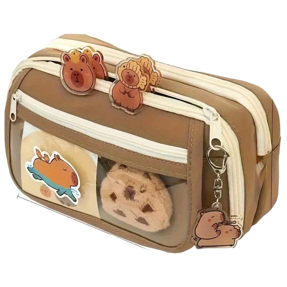 Capybara Kalem Kutusu Kapibara kalemlik büyük kapasiteli aksesuarlı geniş büyük boy Kawaii Kore Tarzı Sevimli Kalem Kutusu (1 ADET DOLL+5 ADET STİCKER DAHİLDİR)