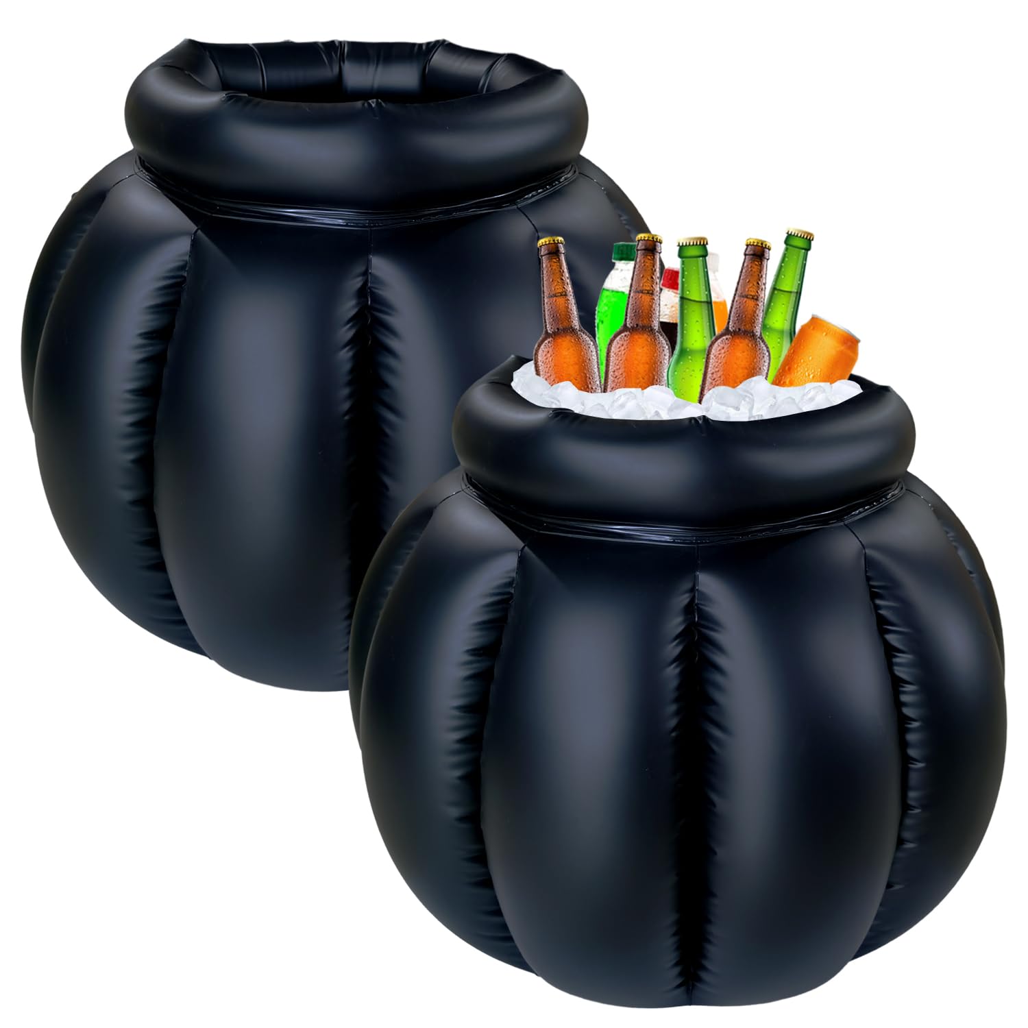 Photo 1 of 2 Pieces Inflatable Cauldron Drink Cooler Happy Halloween Party Beverage Holder Inflatable Coin Pot Cauldron Drink Cooler with Drain Plug for Halloween Parties Food Drink Holder Cooler Containers