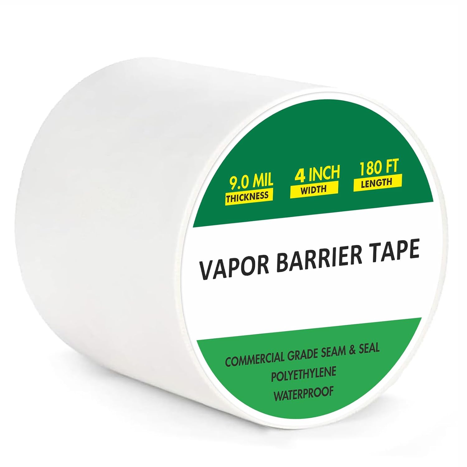 Vapor Barrier Tape 4" x 180', Heavy Duty 9 Mil White Polyethylene for Air & Moisture Sealing (HVAC, Plumbing, Pipe Wrap, Crawl Spaces)