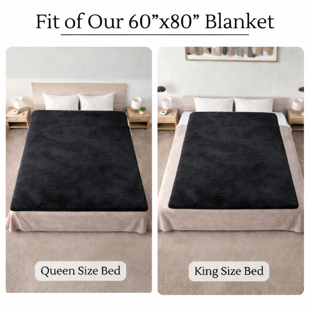 CREW FLX Waterproof Blanket for Bed Intimacy (80"x 60" Queen Size) Reversible Fleece | Sherpa, Love Blanket, Water Proof TPU Stain Proof Couch Furniture Mattress Winter Large Dog Bed Cover - Gray: Black Sherpa Fleece 80 x 60 inch