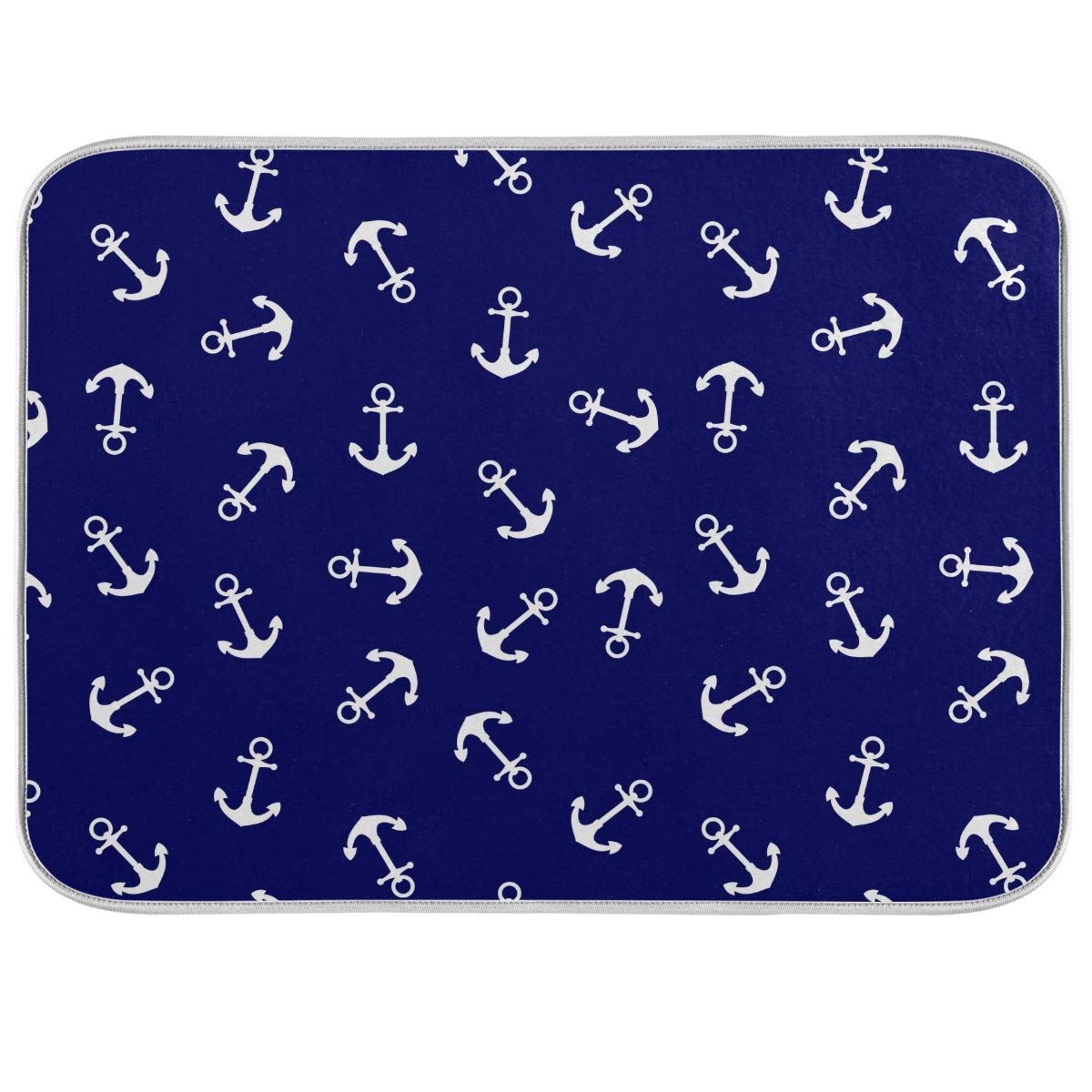 Nautical Retro Anchors Dish Drying Mat 18x24 for Kitchen Navy Anchor Ocean Sea Beach Dishes Pad Dish Drainer Rack Mats Absorbent Fast Dry Kitchen