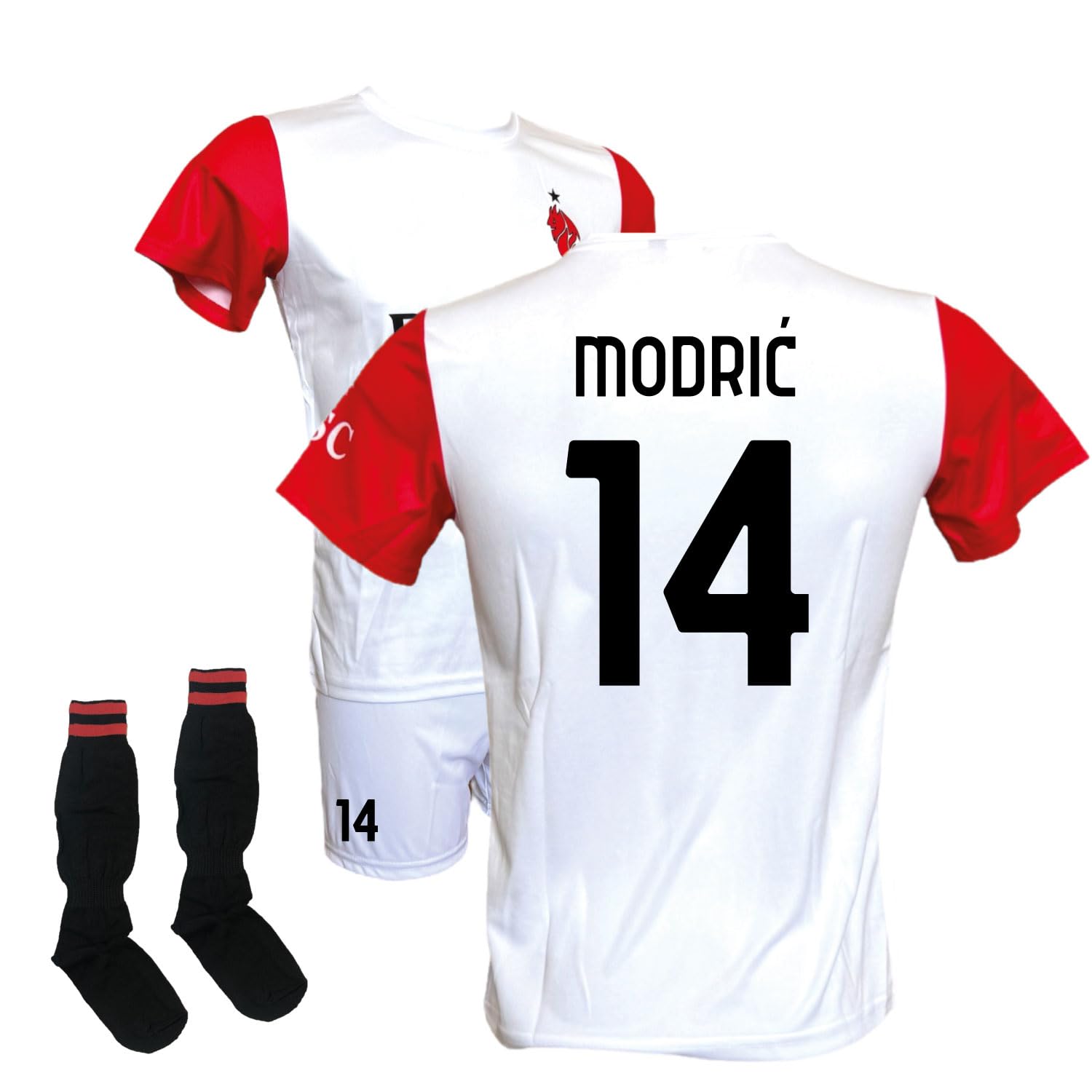 ACM 1899 Completo Maglia Bianca Modric 14 Pantaloncini Bianchi e Calzettoni, Replica Ufficiale 2025/2026, Adulto e Bambino
