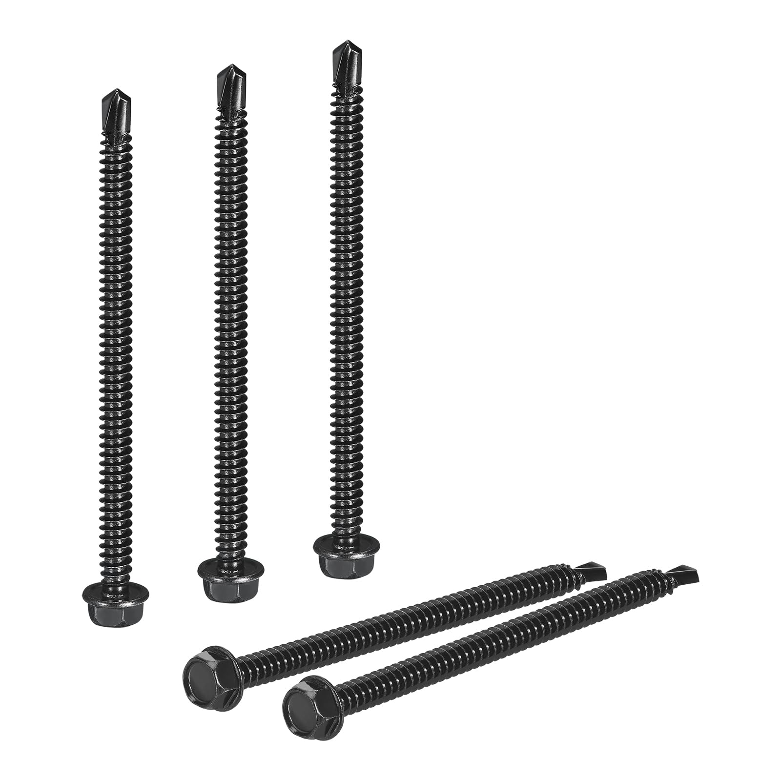 sourcing map 100 viti autofilettanti in acciaio inox 410, 35,6 x 10,2 cm, per metallo, finitura di ossidazione nera, viti esagonali per lamiera