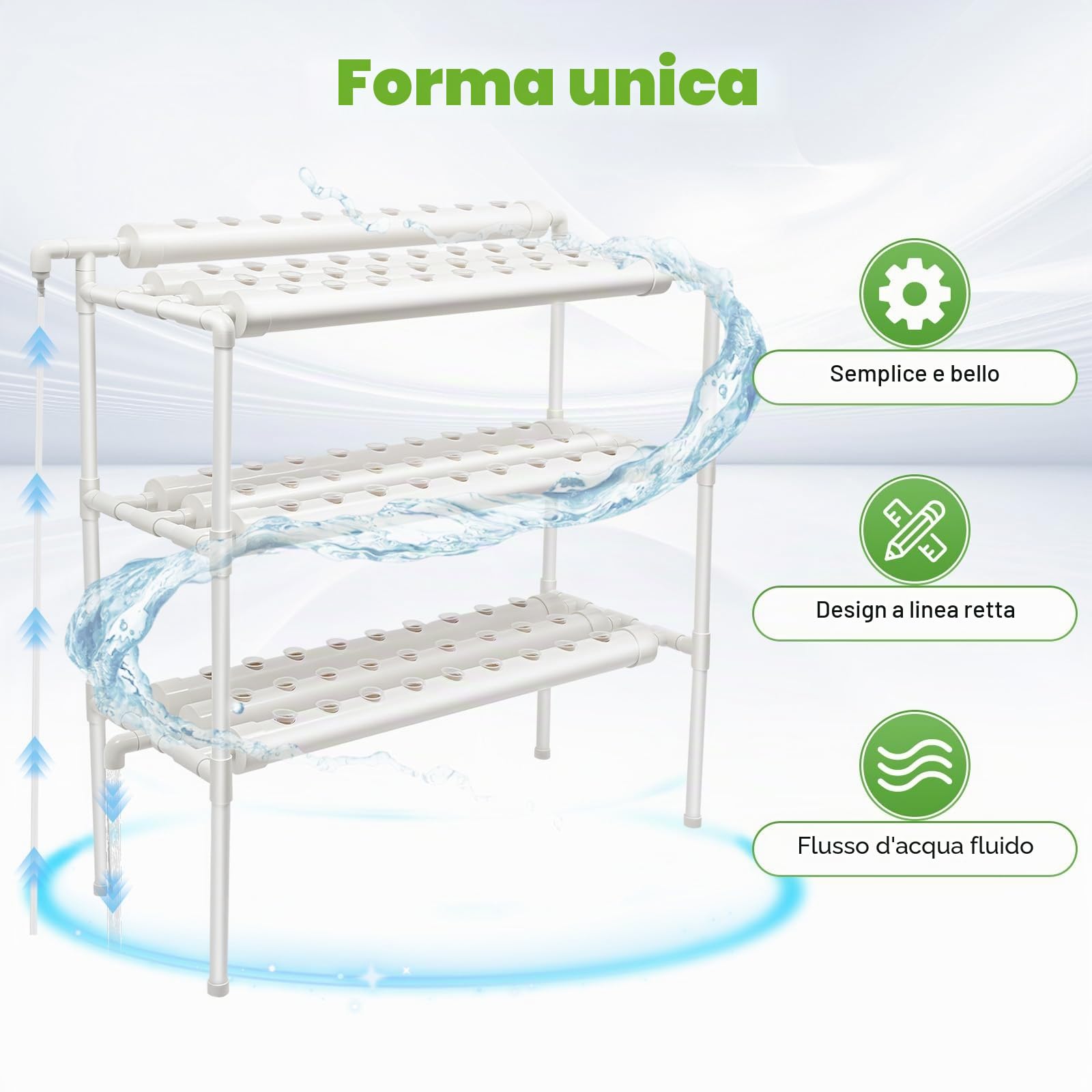 Coltivazione idroponica con 90 siti di impianto, 3 Strati, Coltivazione idroponico, Tubi Senza Terra con Tubo di Ispessimento, Pompa dell'Acqua