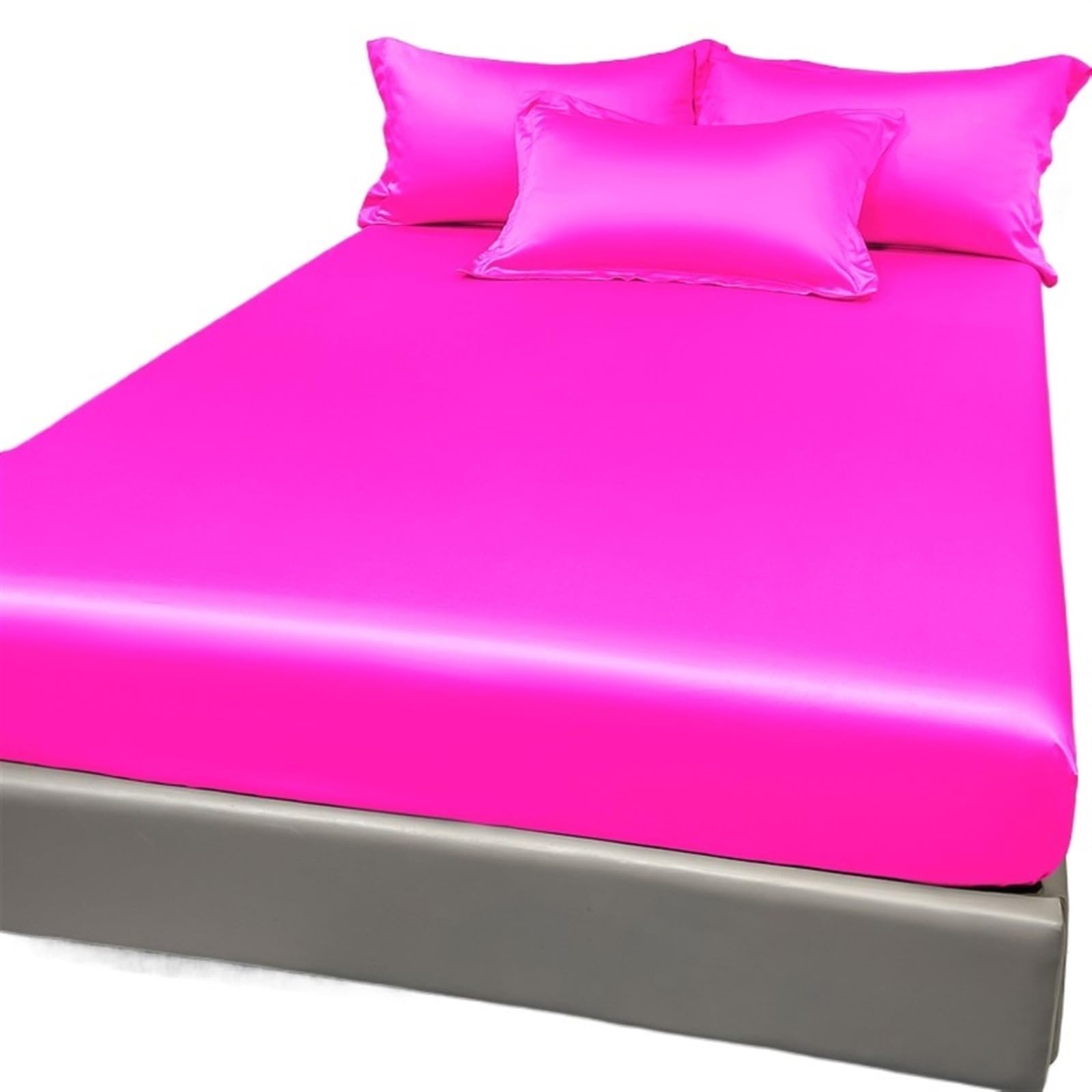 Fitted Sheet 1Pc Satin Solid Color Fitted Sheet, Ice Silk Bedspread For Bedroom, Bedding (Excluding Pillowcases)(Rose Red,153x203cm)
