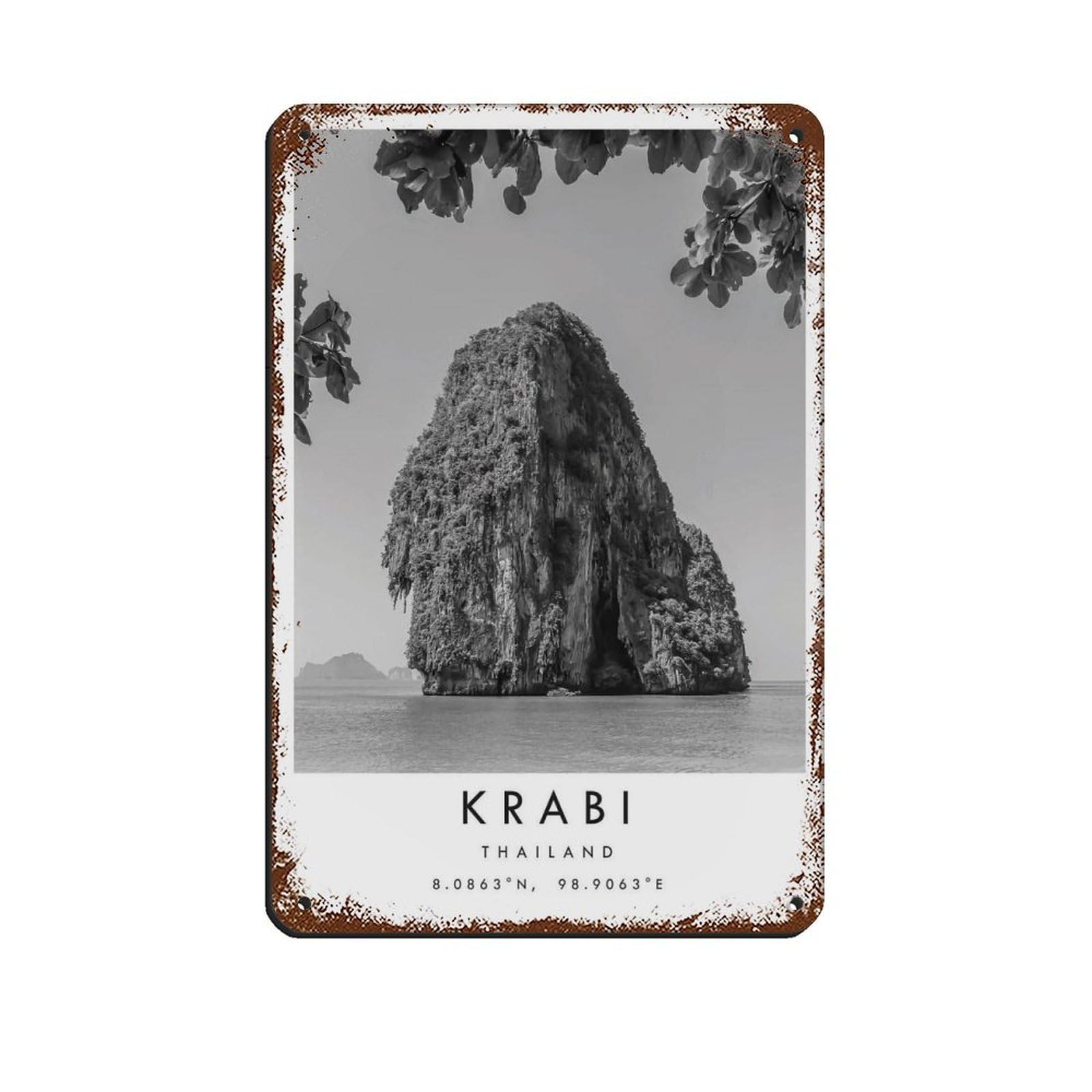 Krabi Travel, Phuket Poster Retro Poster Metal Tin Sign Chic Art Retro Iron Painting Bar People Cave Cafe Family Garage Poster Wall Decoration 8x12inch(20x30cm)