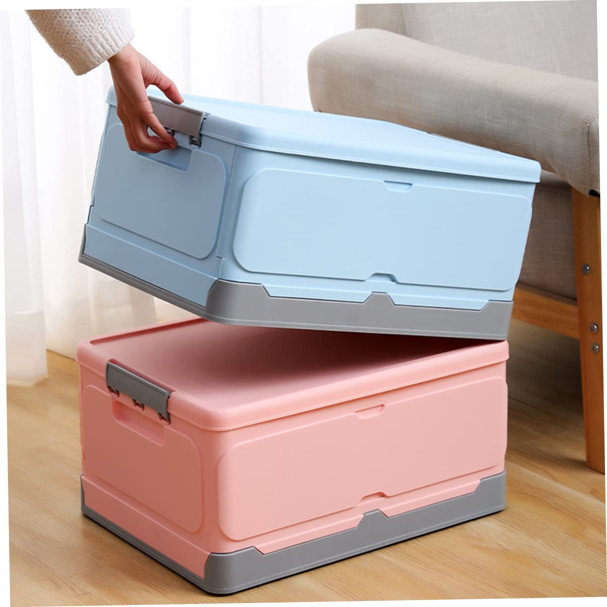 DOITOOL Caja De Almacenamiento Plegable Con Tapa De Pp Caja Multiusos Para Libros y Artículos Diversos Organizador Hogar o Habitación De Residencia Estudiantil