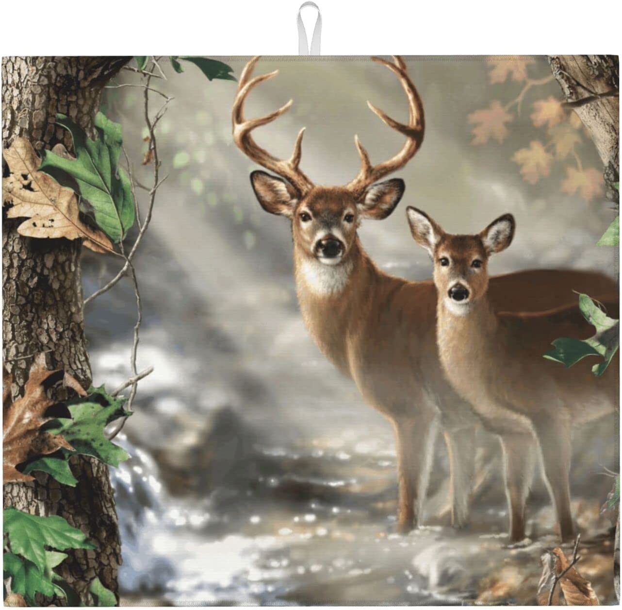 Dish Drying Mats,Camouflage Deer Printed Absorbent Dish Drainer Mat For Kitchen Counter Sink Mat Drying Pad 41X46 CM