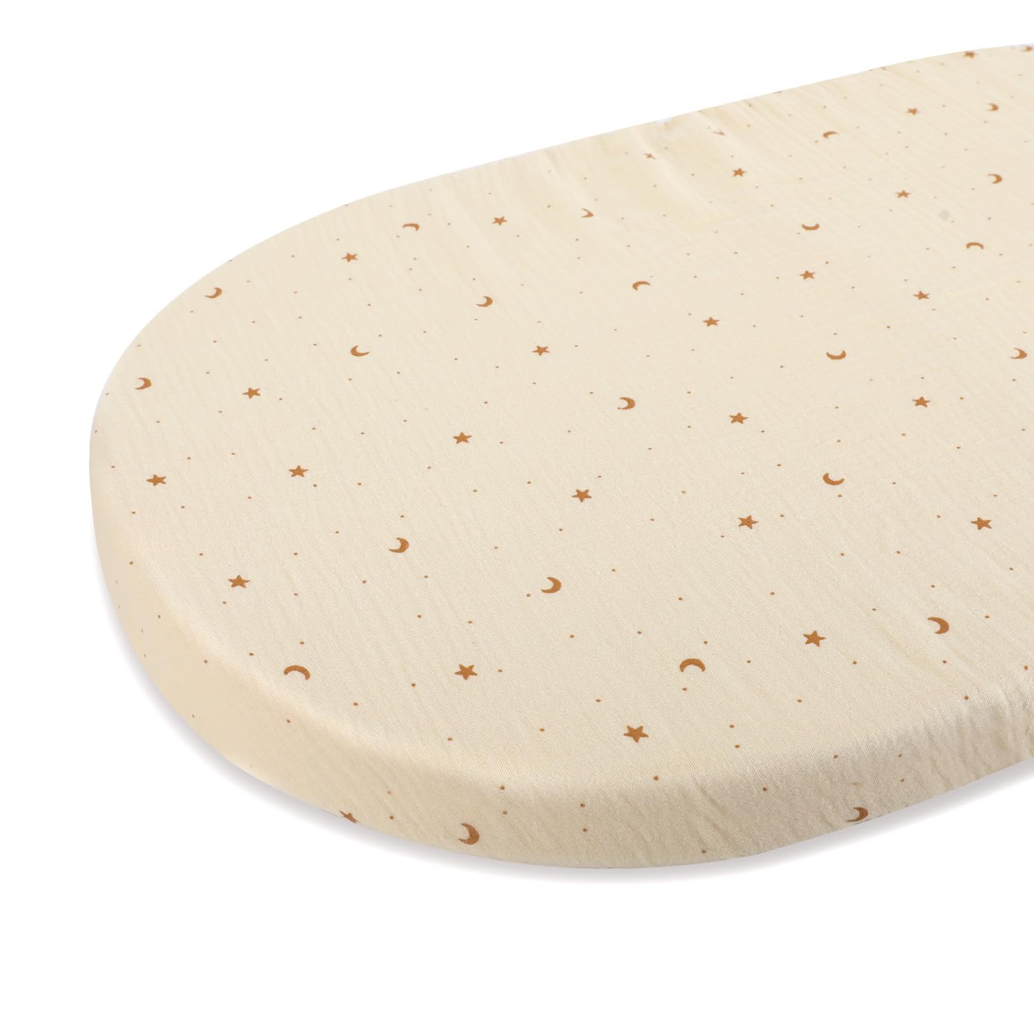 Muslin Bassinet Sheet Fitted for Halo,KoolerThings, Graco,Mika Micky, Baby Delight, AMKE, Uppababy and Other Oval Hourglass and Rectangular Bassinet Mattress Pad. (Moon and Star)