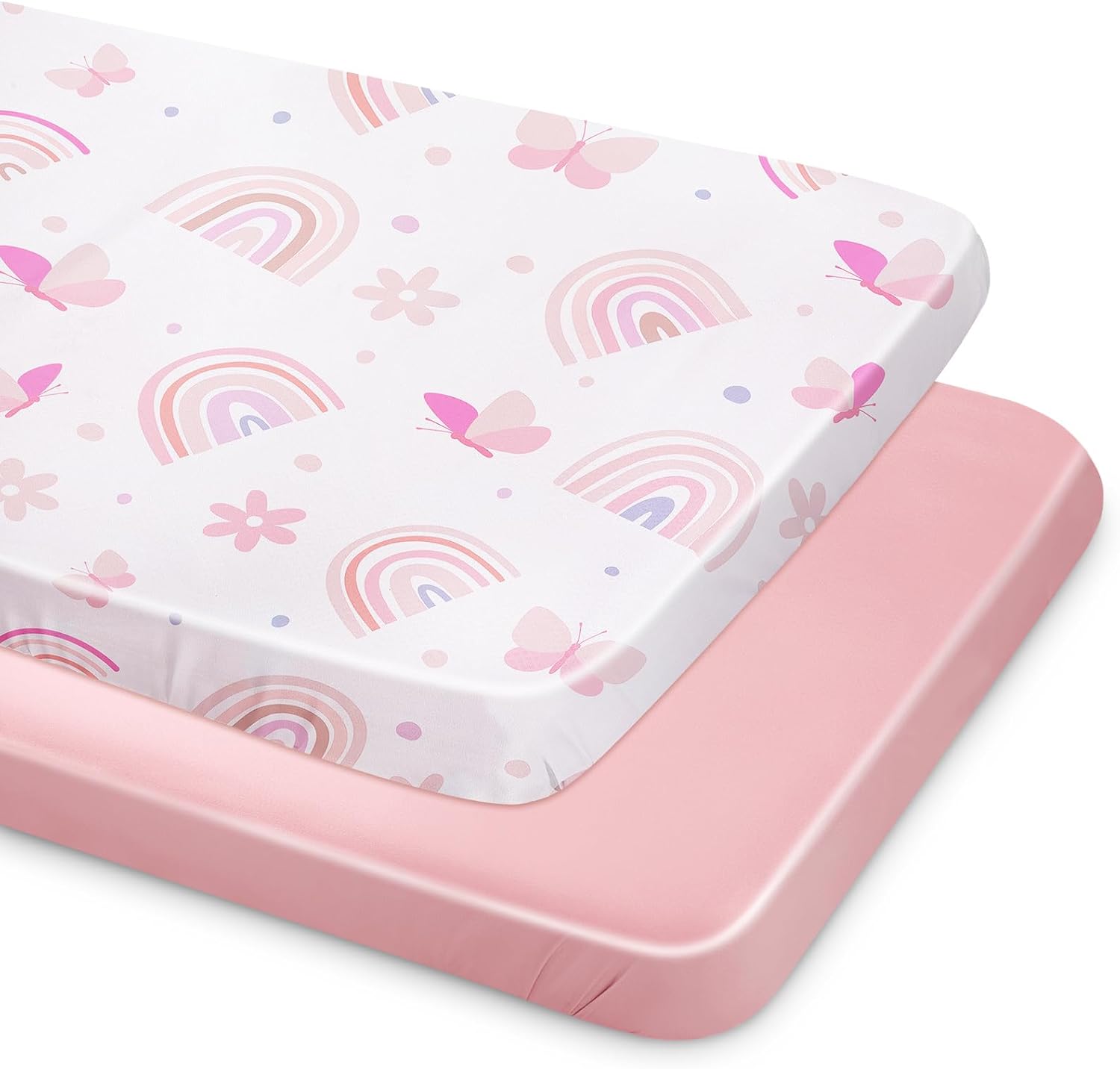 Unicorn Castle Satin Bassinet Sheets Baby 2 Pack Soft for Baby Hair Skin Fitted Bedside Bassinet Sheets for Newborn for Oval Rectangle Hourglass Bassinet Mattress,White Butterfly- Pink