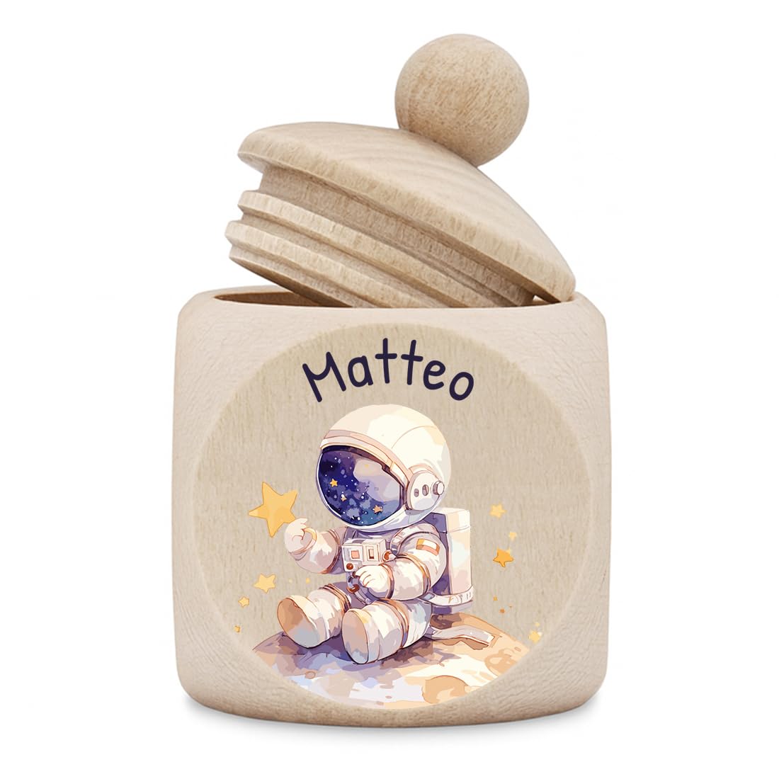 polar-effekt Zahndose personalisiert aus Holz mit UV-Druck als Geschenk - Milchzahndose mit Namen - Zahnbox mit Astronaut Motiv - Nachhaltig hergestellt