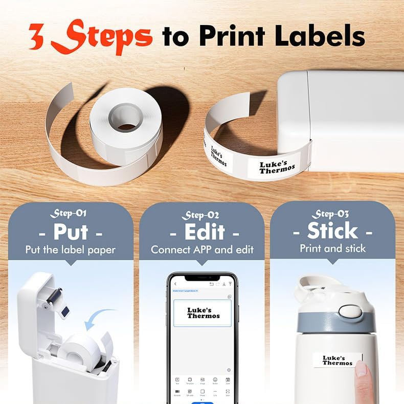 Label Maker Machine with Tape, Bluetooth Label Printer, Wireless Mini Label Makers with Multiple Templates for School Office Home, White — 사진 4
